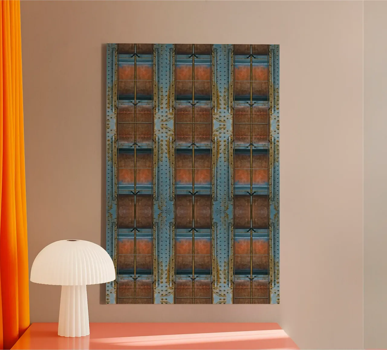 Industrial Elegance: Rusty Blue Bridge tela con Cornice a cassetta da Curious Collections by Marielle Leenders