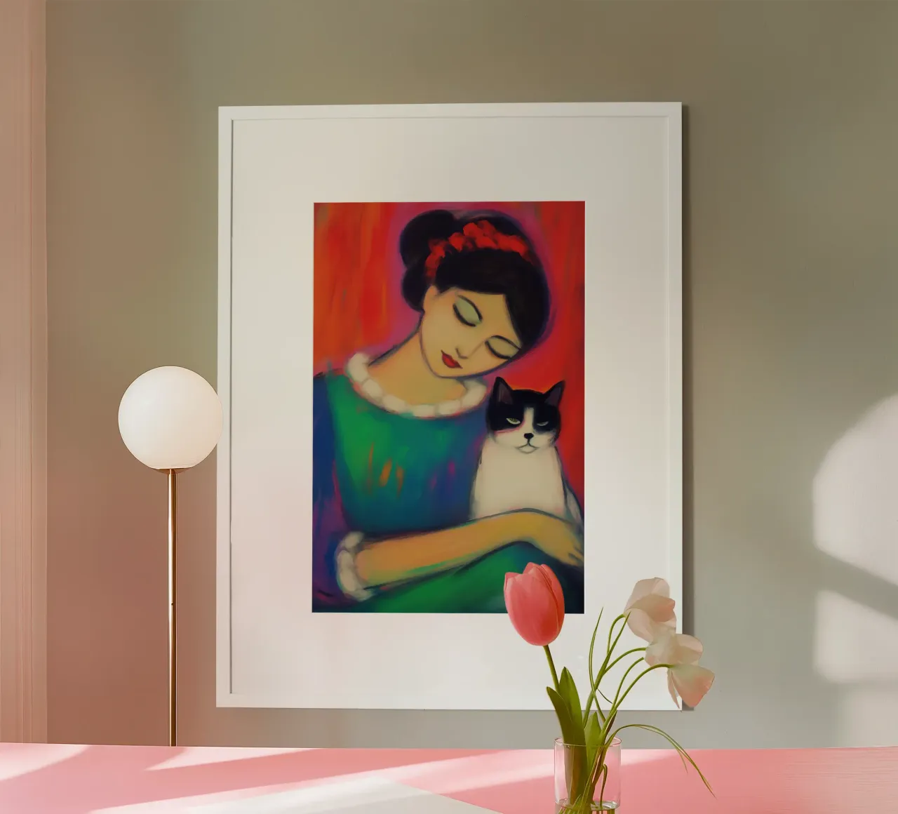 Donna colorata con gatto | pastello a olio carta hahnemühle da Autofocus