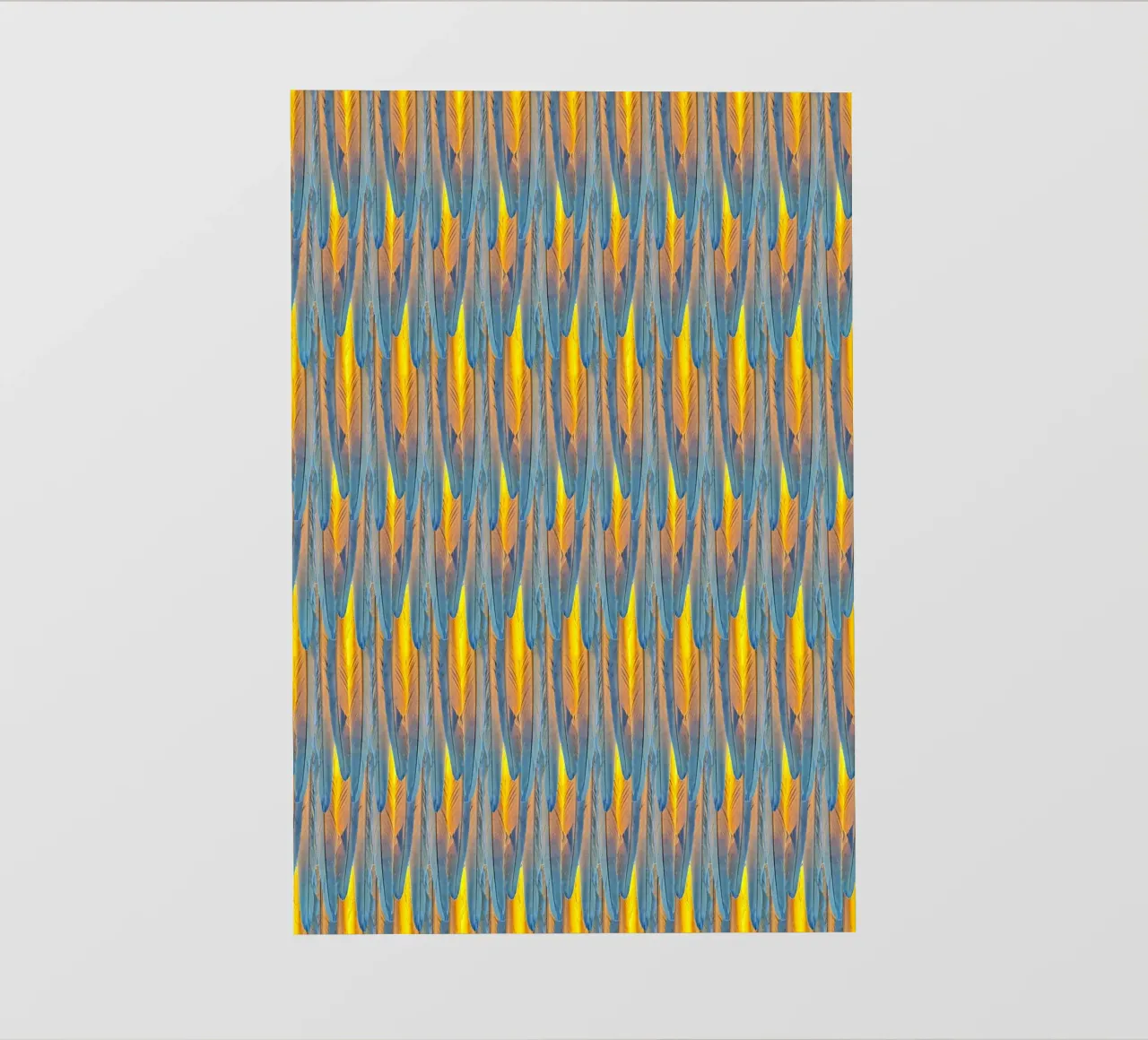 Feathered Harmony: Yellow & Blue Feathers photo wallpaper by Curious Collections by Marielle Leenders