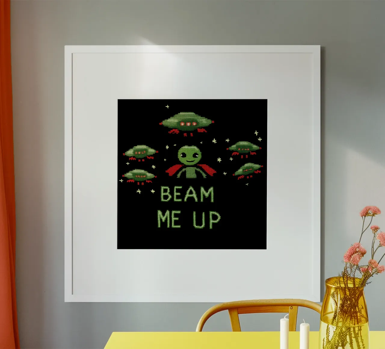 Beam Me Up | Ricamo di alieni poster con telaio in plastica da Autofocus