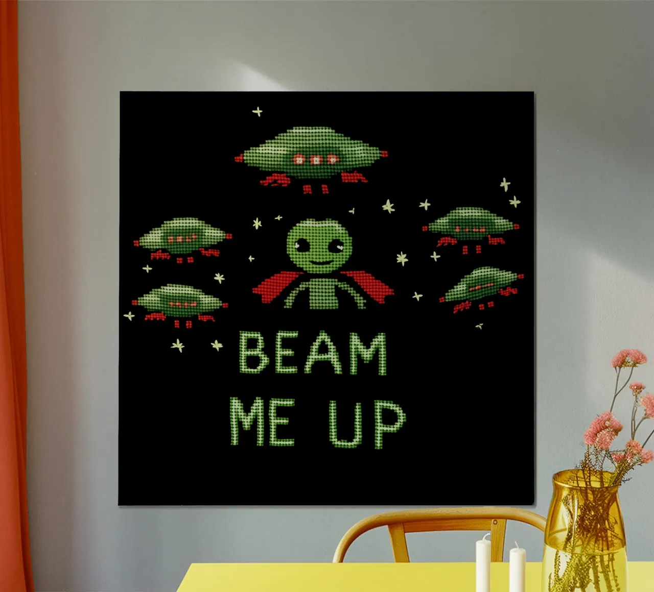 Beam Me Up | Ricamo di alieni poster con telaio in plastica da Autofocus