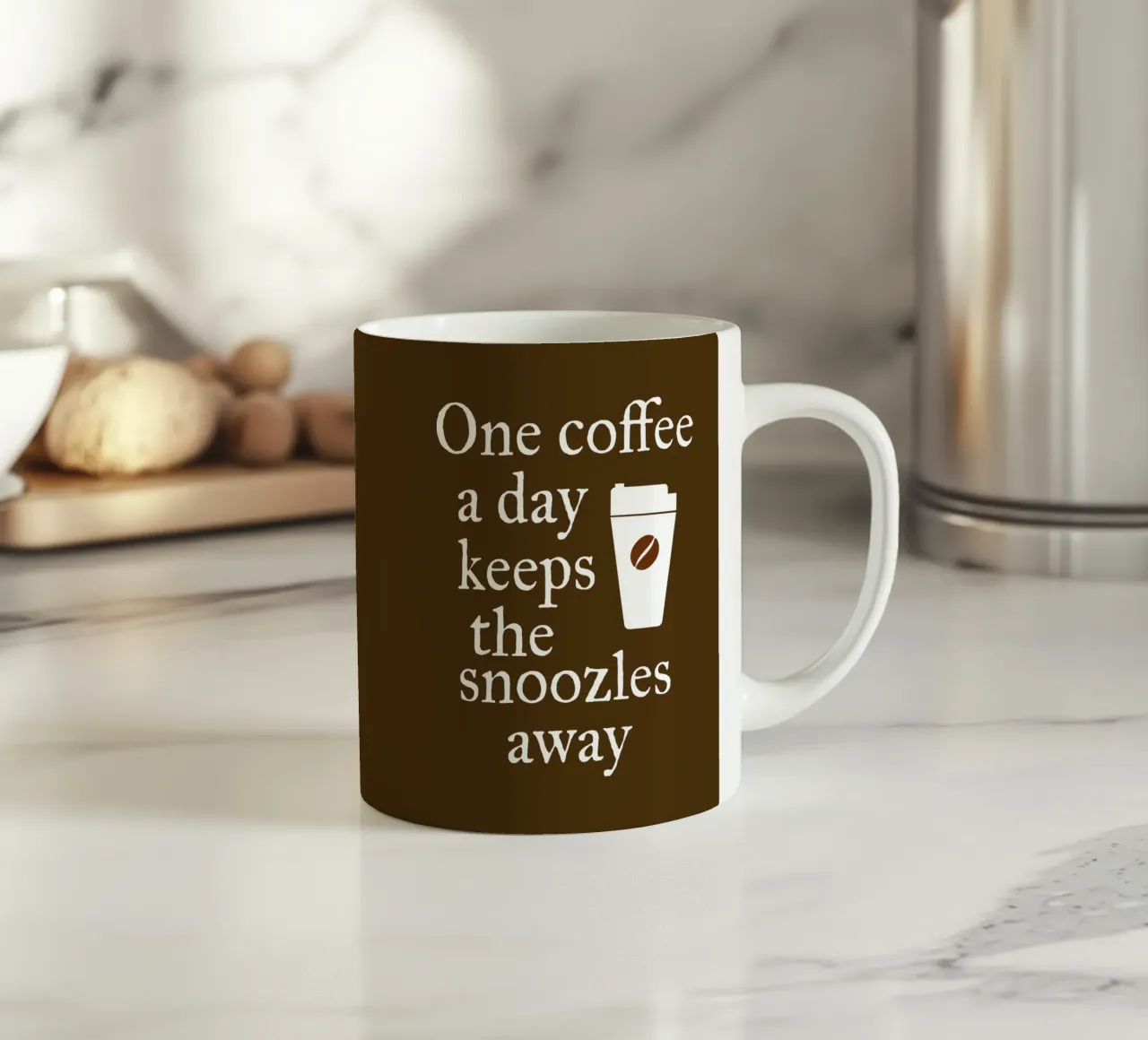 One coffee a day keeps the snoozles away tazza in ceramica da happieeagle