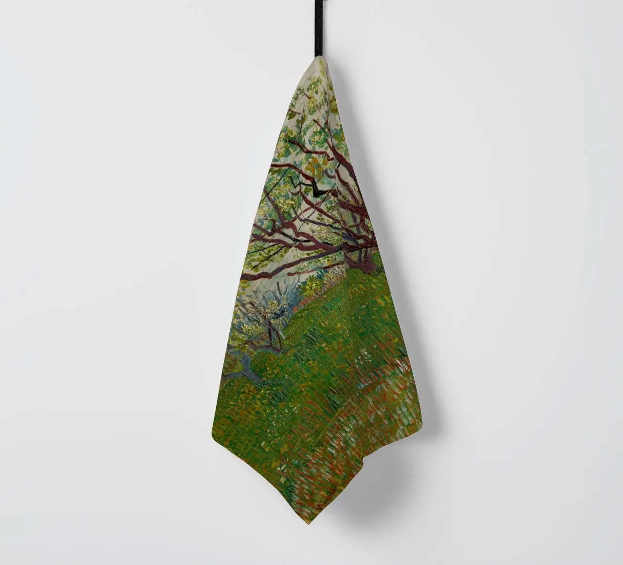 van Gogh blossoming orchard tea towel by Carinaprint