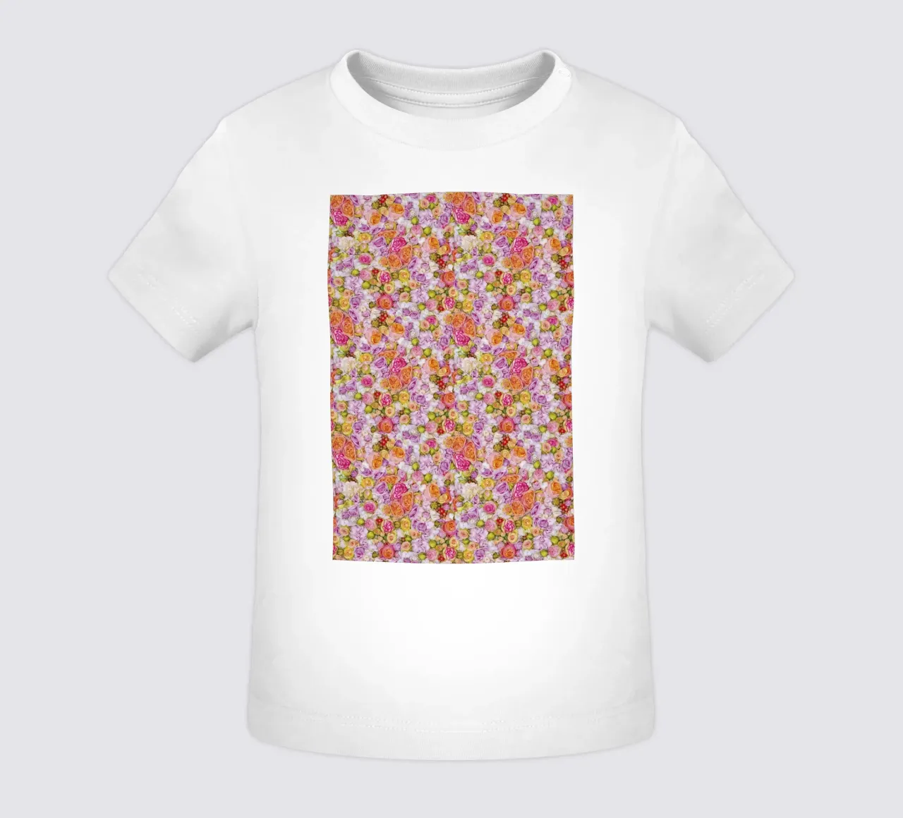 Blooming Delight: Mini Rose Pattern baby t-shirt by Curious Collections by Marielle Leenders
