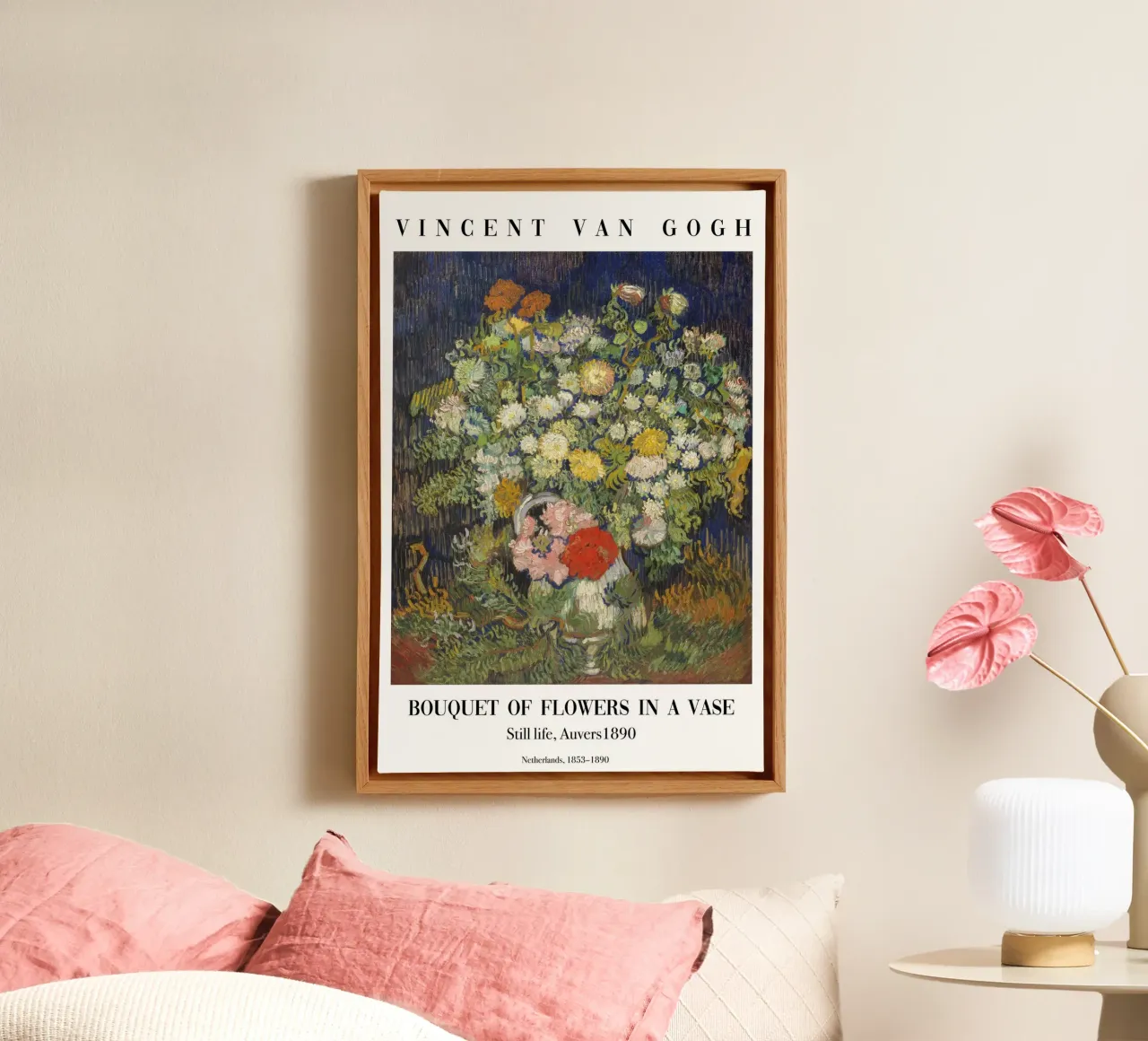 van Gogh - Ramo de flores con jarrón lienzo con Marco flotante de Carinaprint