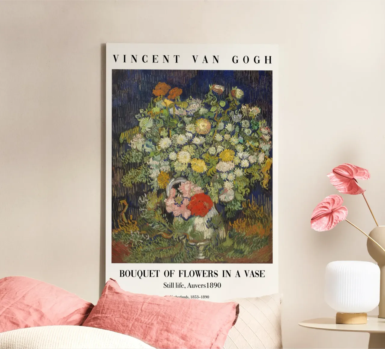 van Gogh - Ramo de flores con jarrón lienzo con Marco flotante de Carinaprint