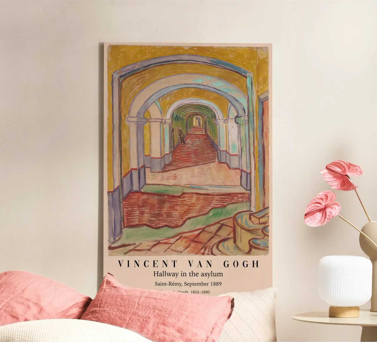 van Gogh - Corridoio del manicomio tela con Cornice a cassetta da Carinaprint