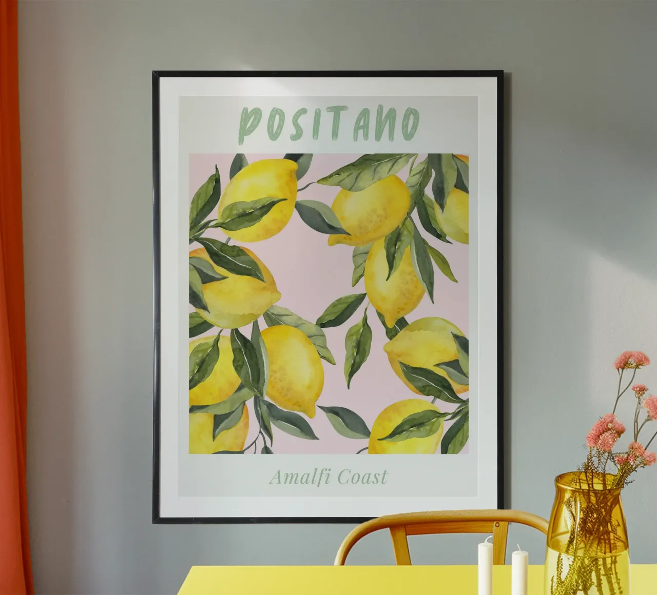 Italian Lemon Print Watercolor poster by Bella Studio