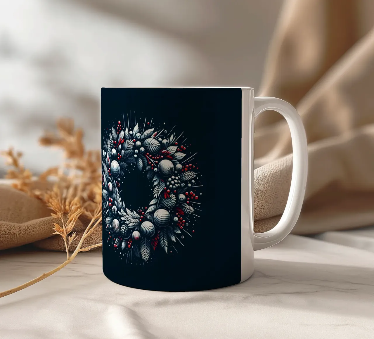 Ghirlanda di Natale (blu scuro) tazza in ceramica da Digital Naive