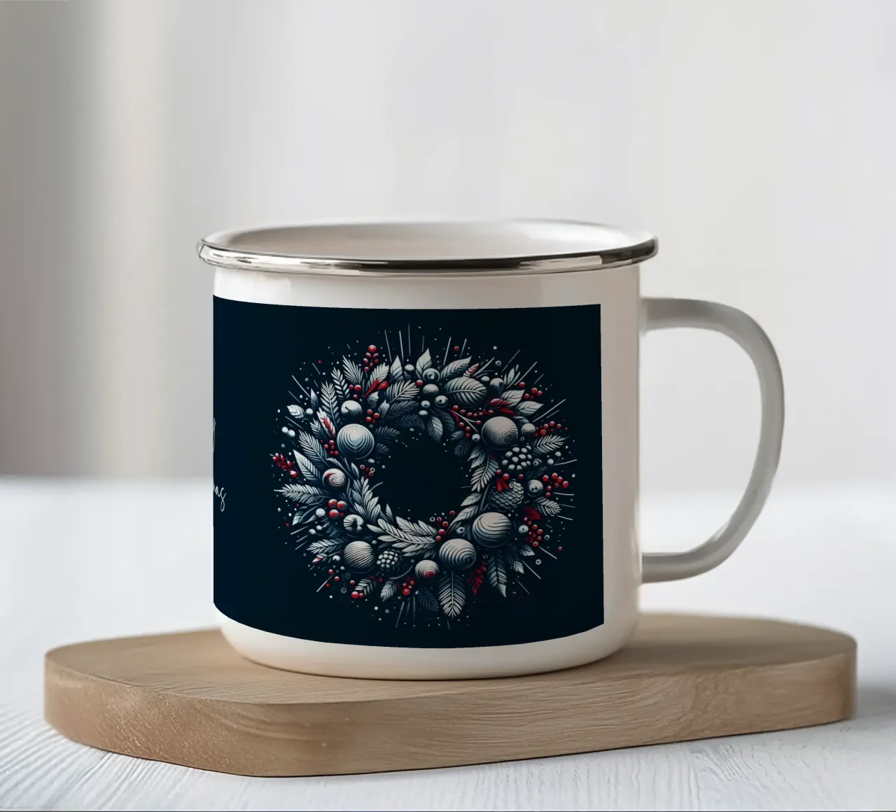 Ghirlanda di Natale (blu scuro) tazza in smalto da Digital Naive
