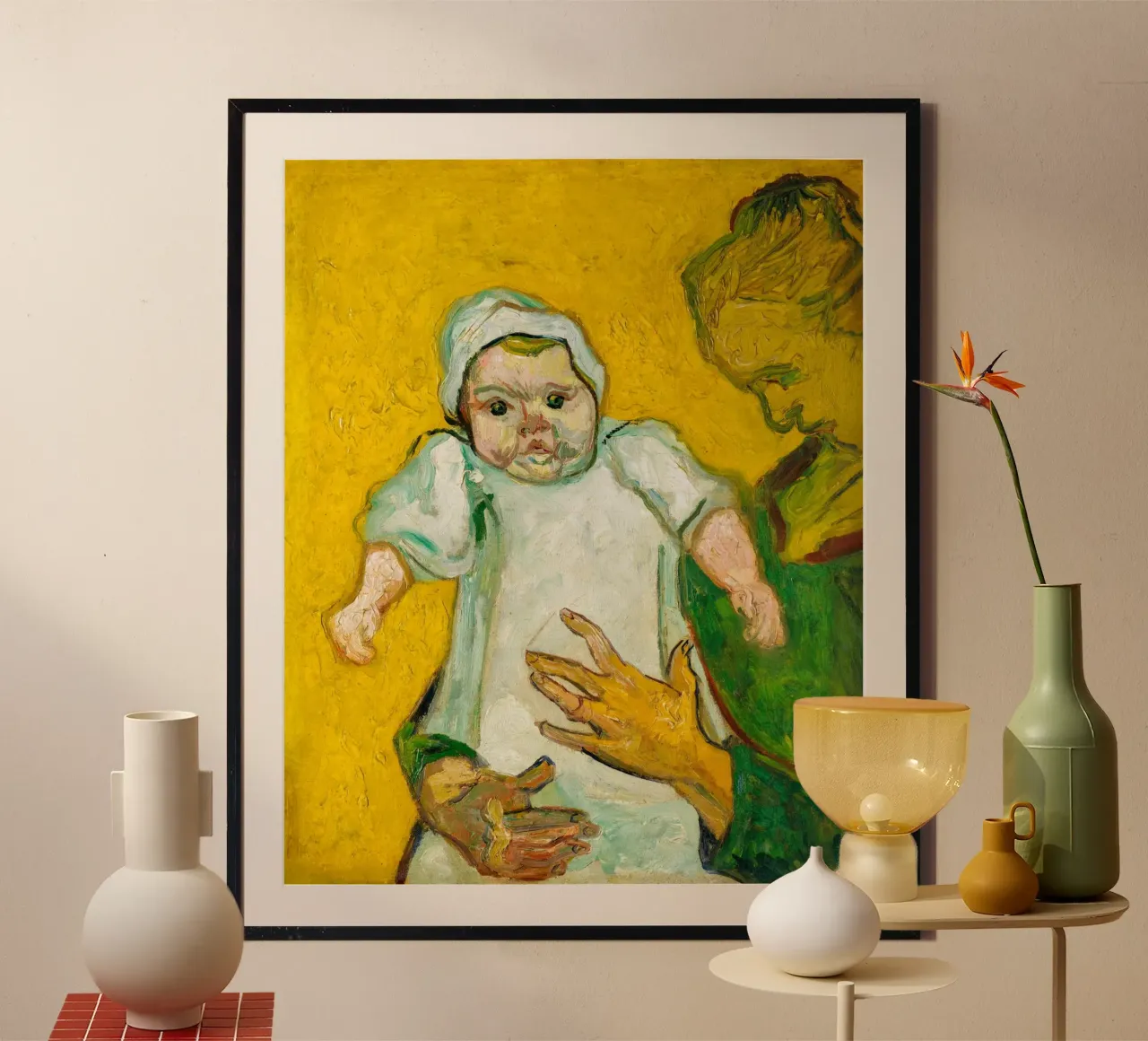 van Gogh Madame Roulin e bambino poster con telaio in alluminio da Carinaprint