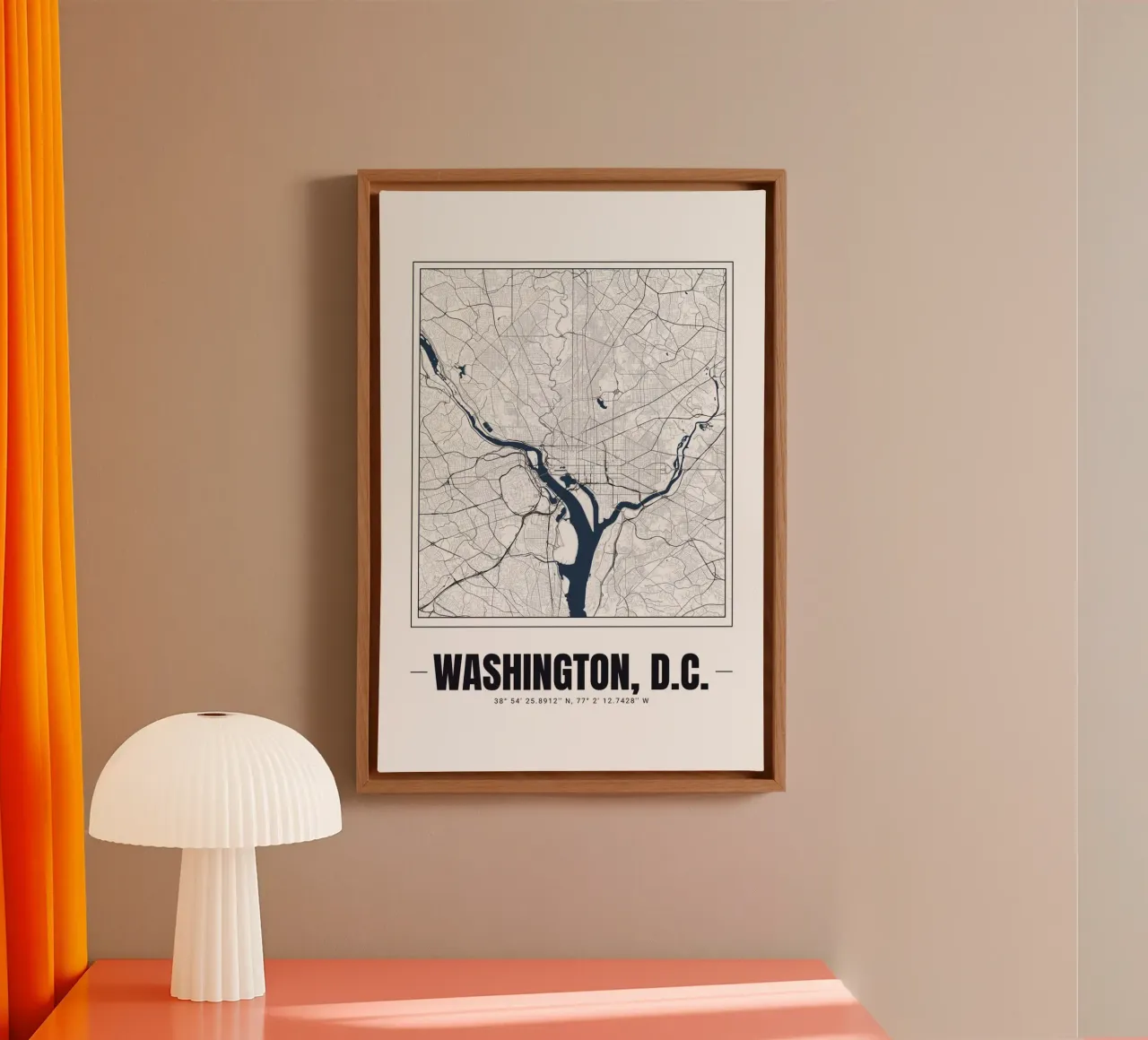 Minimalist Washington D.C. Map – Modern Decorative Art canvas with Floater frame by Ben & Clo creations