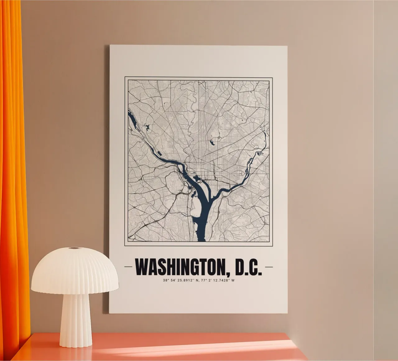 Minimalist Washington D.C. Map – Modern Decorative Art canvas with Floater frame by Ben & Clo creations