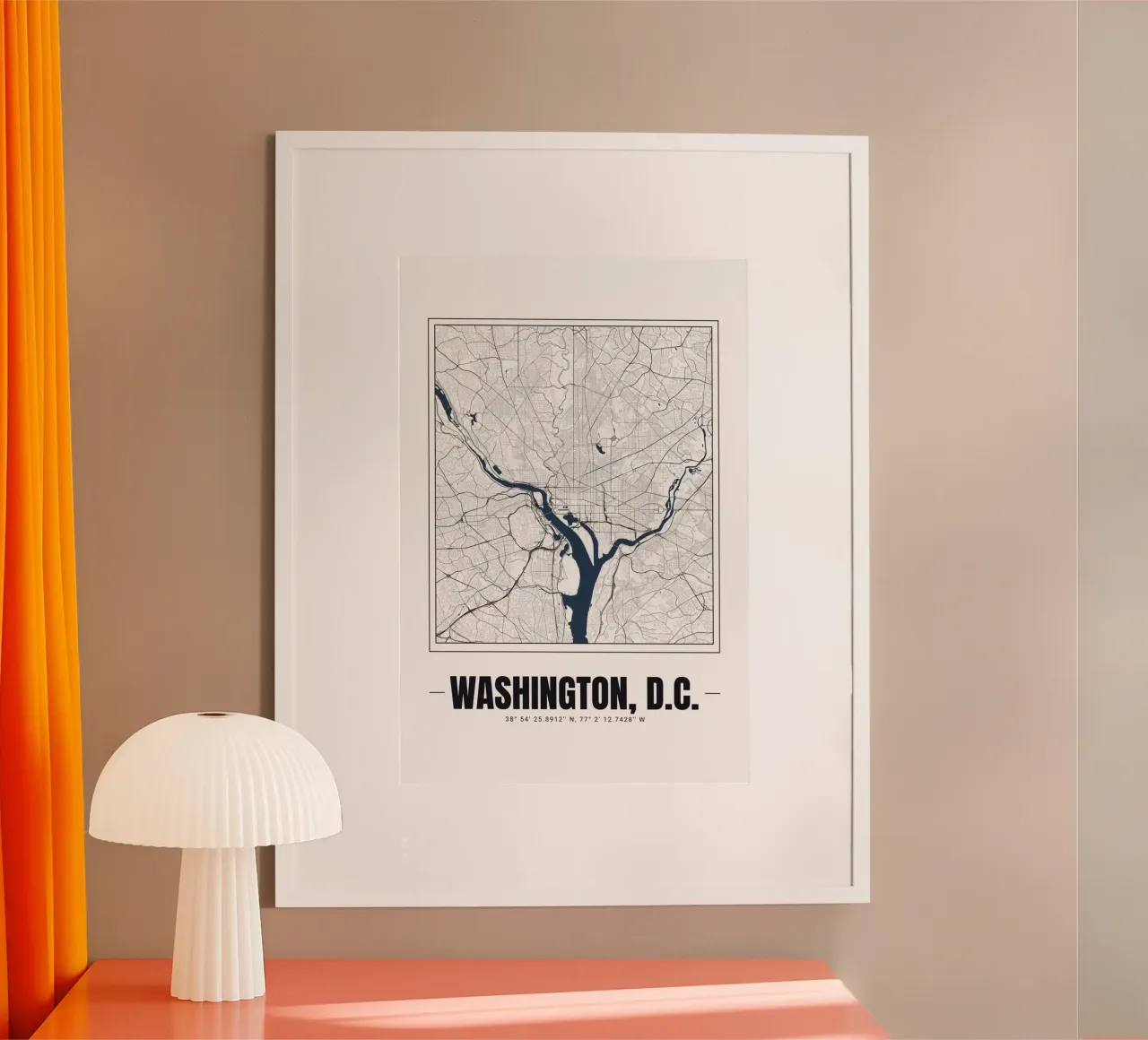 Minimalist Washington D.C. Map – Modern Decorative Art poster with aluminum frame by Ben & Clo creations