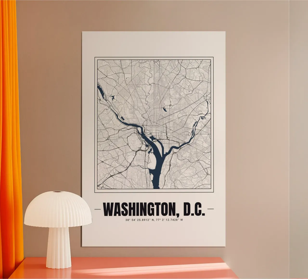 Minimalist Washington D.C. Map – Modern Decorative Art poster with aluminum frame by Ben & Clo creations