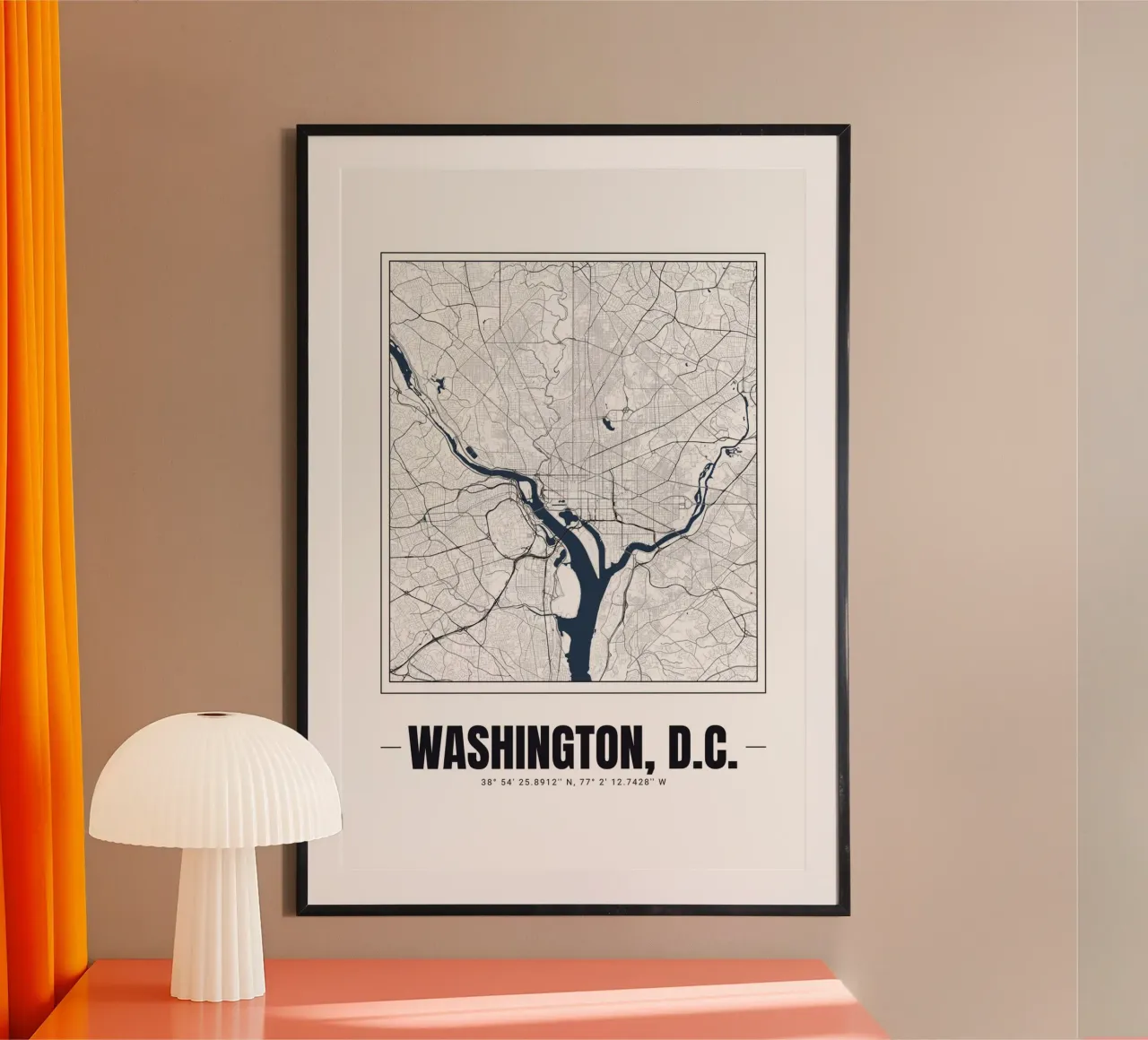 Minimalist Washington D.C. Map – Modern Decorative Art poster with aluminum frame by Ben & Clo creations