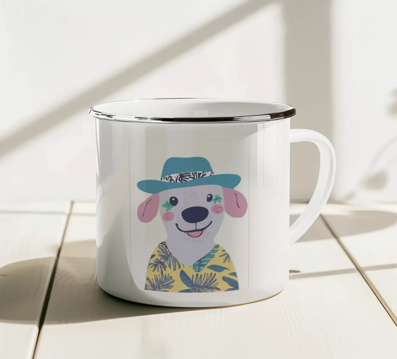 Il cane hawaiano sorridente tazza in smalto da So Cute Land - Affiches et posters