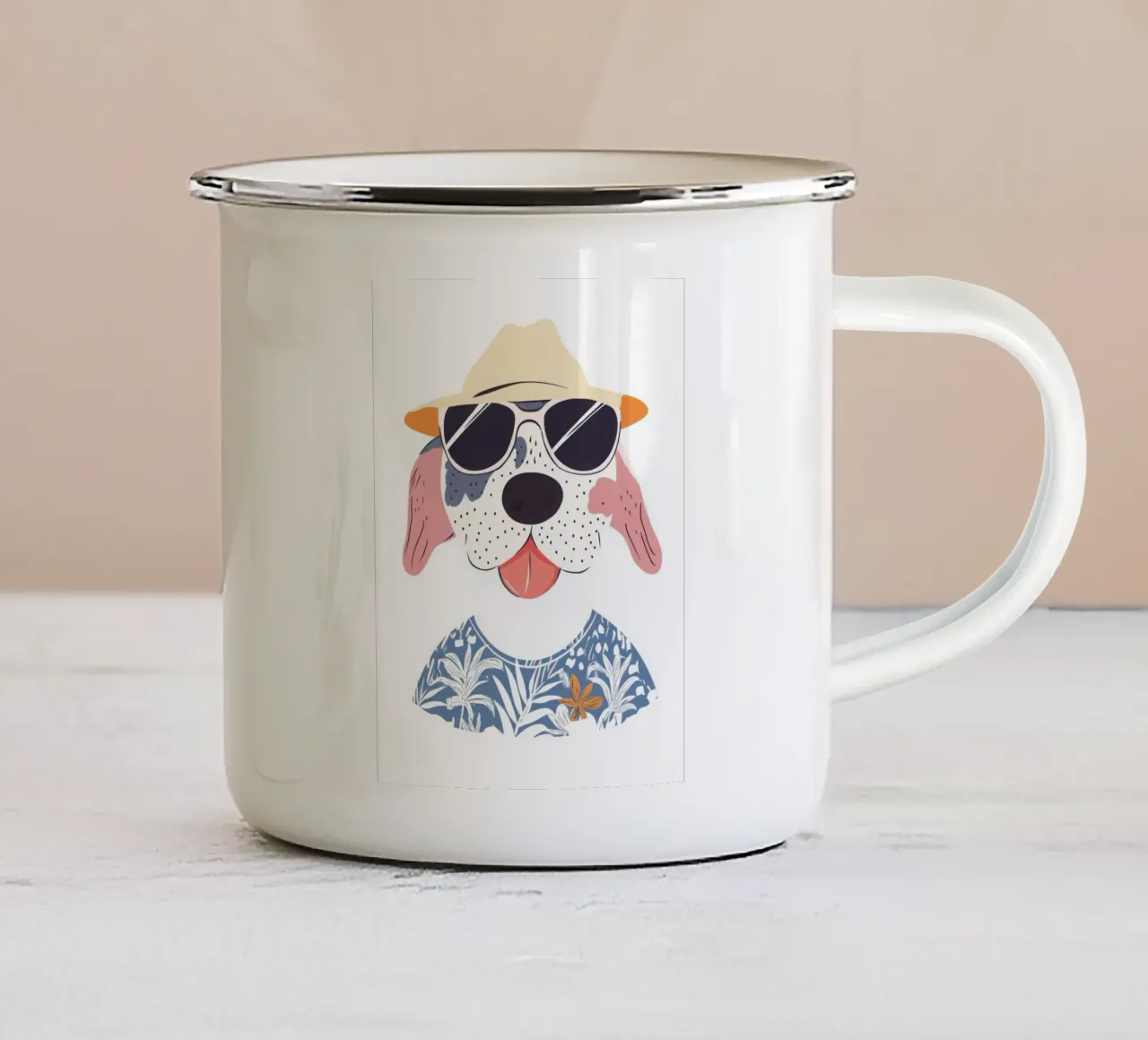 Il cane figo in vacanza tazza in smalto da So Cute Land - Affiches et posters