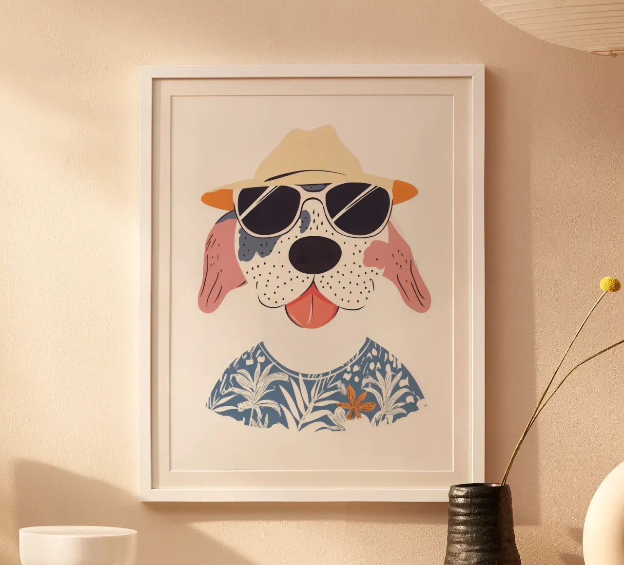 Il cane figo in vacanza poster con telaio in alluminio da So Cute Land - Affiches et posters