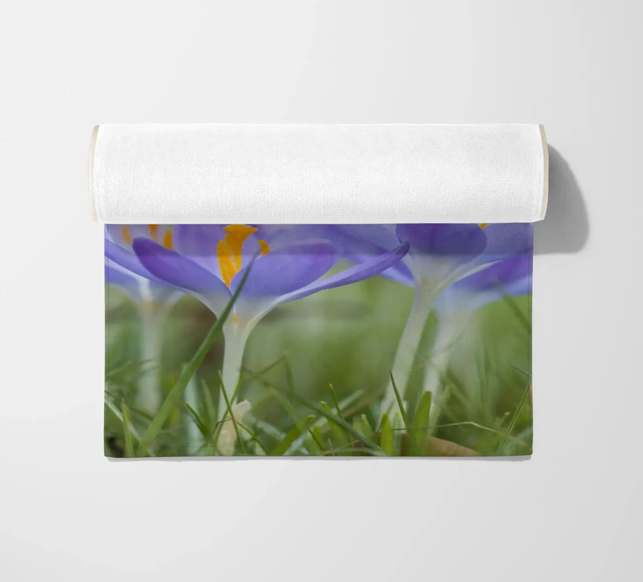 Lente ontwaken: Krokussen in bloei strandhanddoek van Curious Collections by Marielle Leenders
