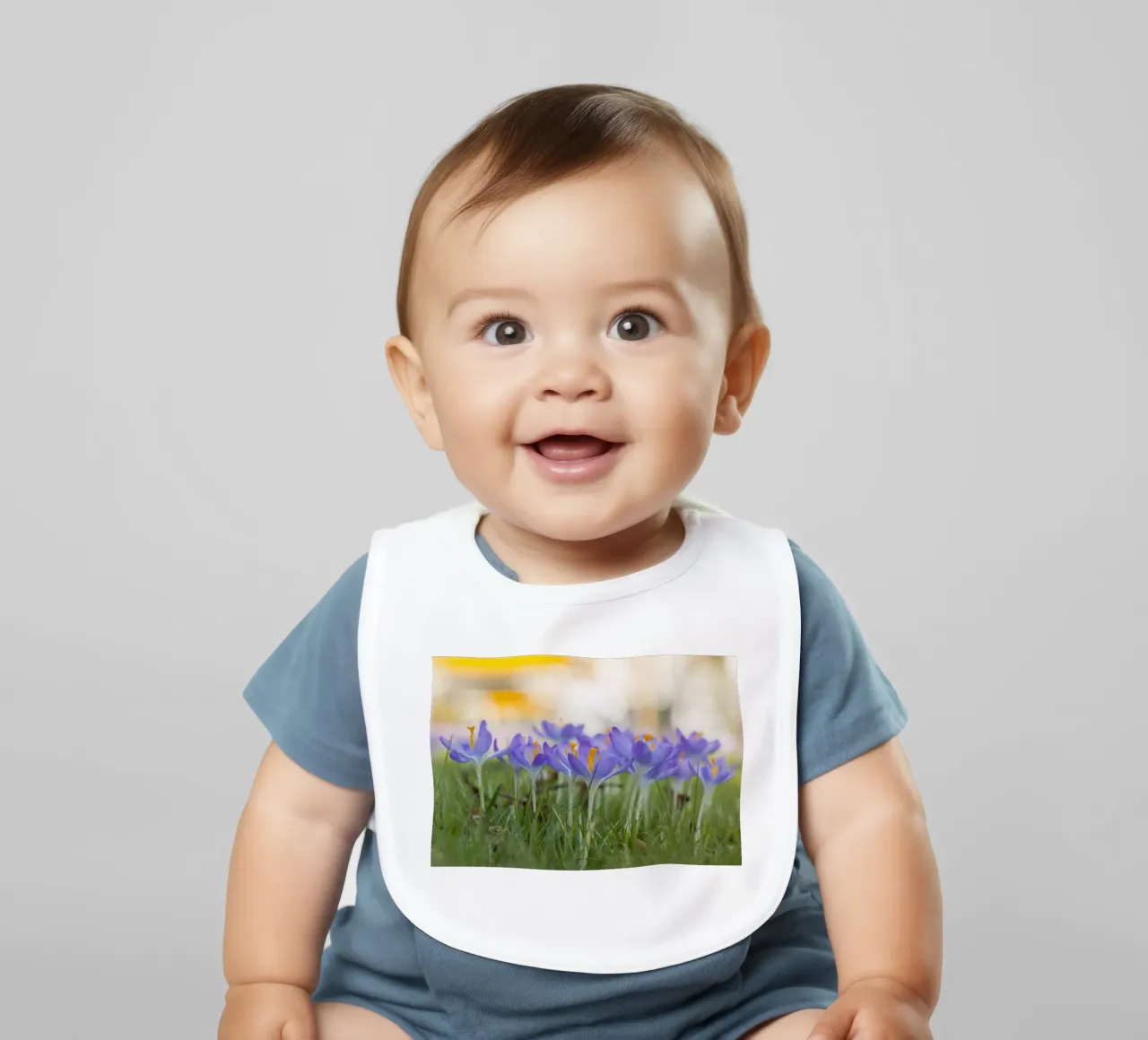 Spring Awakening: Crocuses in Bloom baby bib by Curious Collections by Marielle Leenders