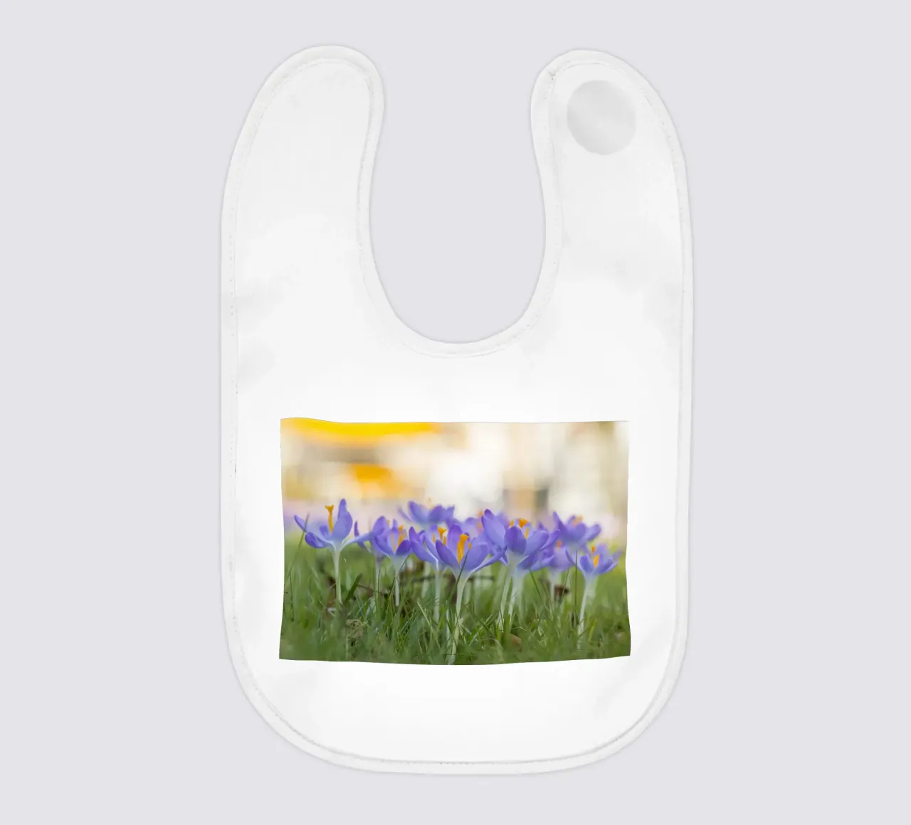 Spring Awakening: Crocuses in Bloom baby bib by Curious Collections by Marielle Leenders