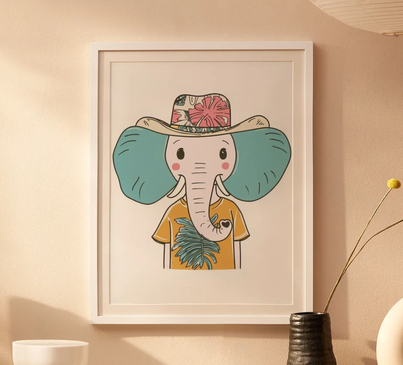 L'Éléphant Vacancier poster con telaio in legno da So Cute Land - Affiches et posters