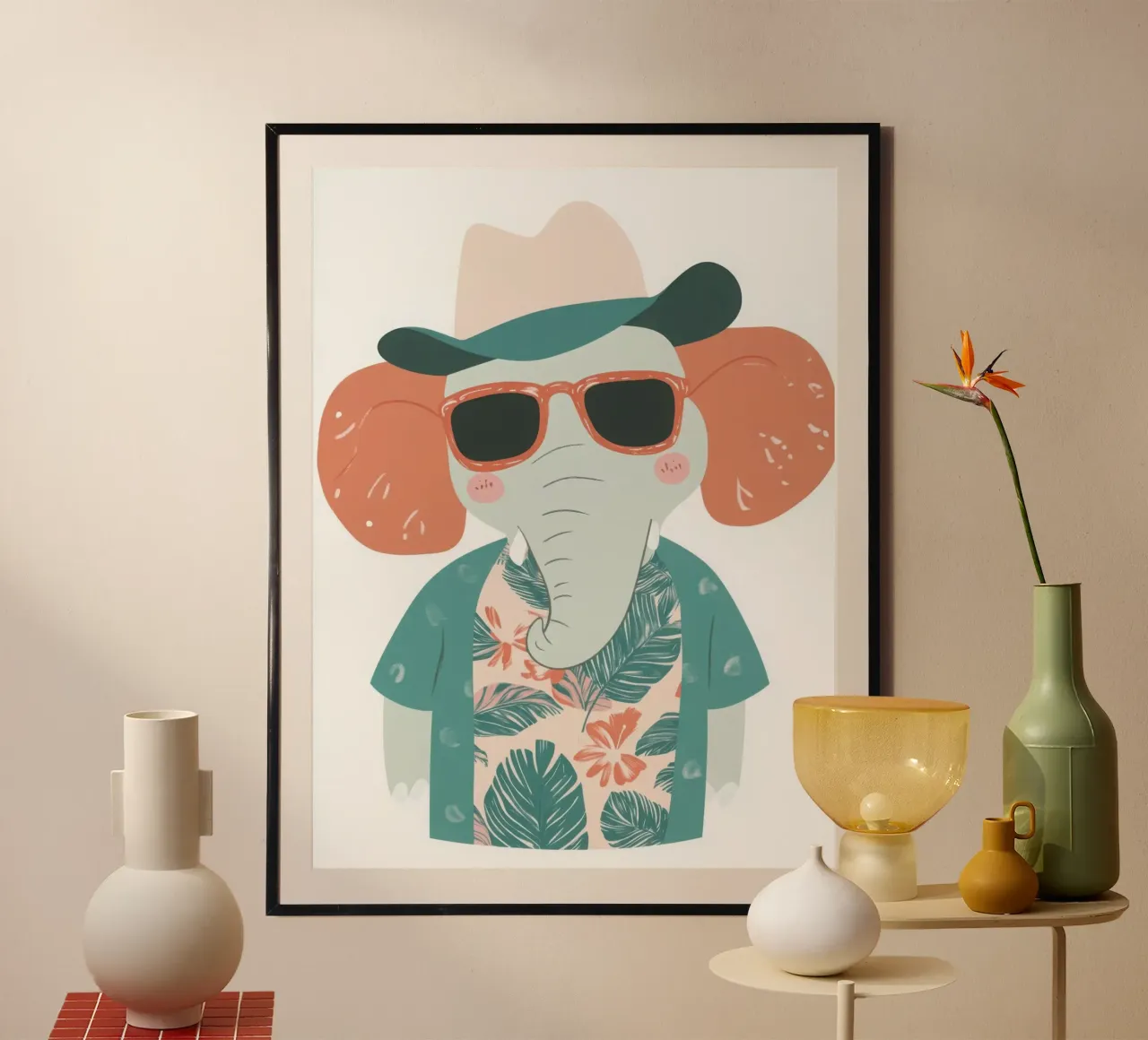 L'Éléphant Branché poster with wooden frame by So Cute Land - Affiches et posters