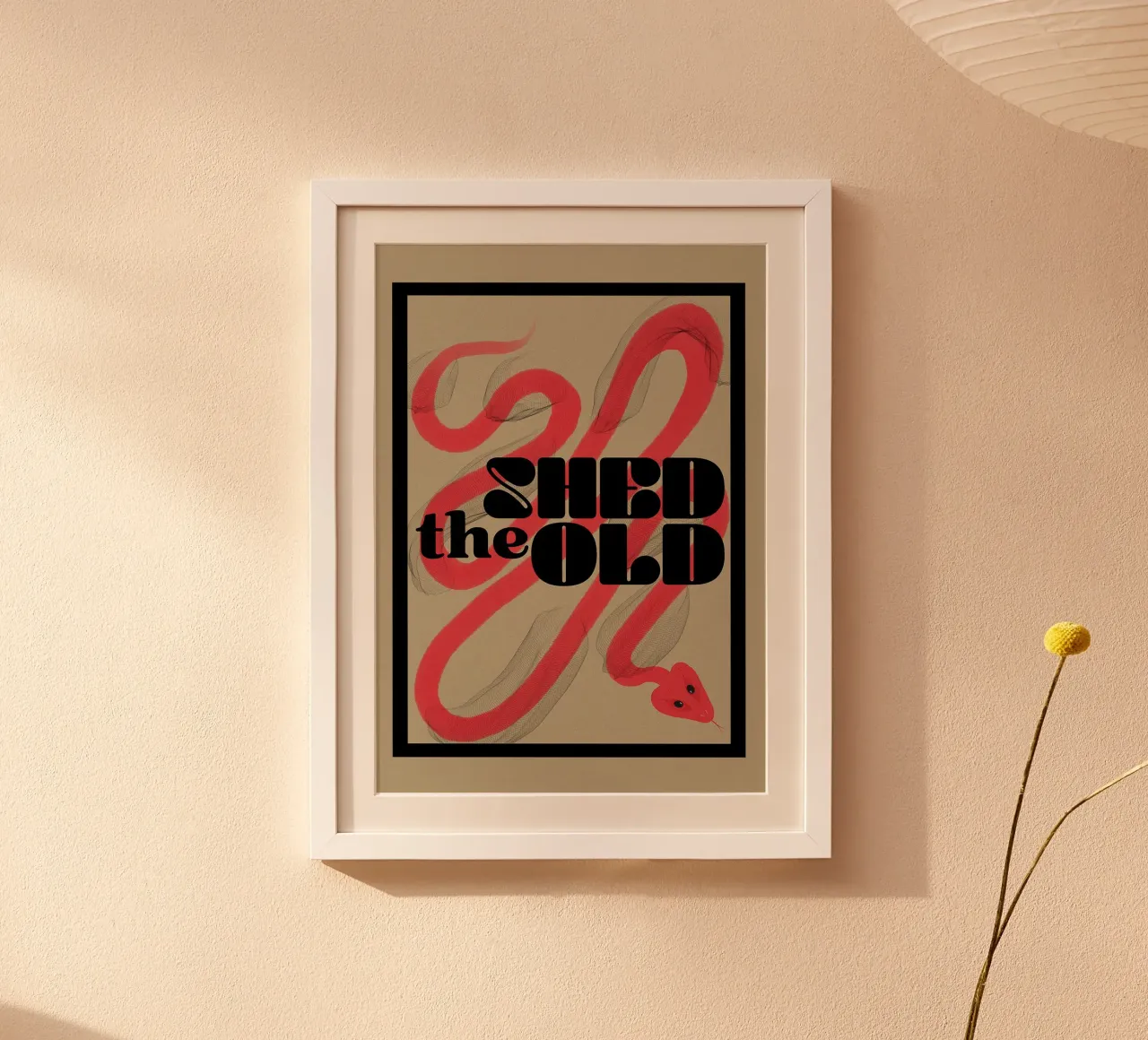 Se débarrasser du vieux - Red Snake Illustration poster avec cadre en aluminium de Lisa Jureczko Arts Illustration