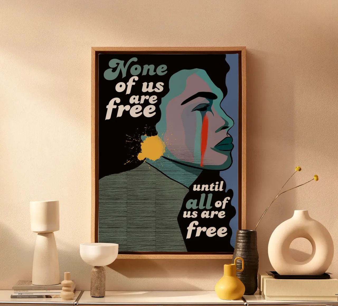 None of us are free, until all of us are free - woman canvas with Floater frame by Lisa Jureczko Arts Illustration