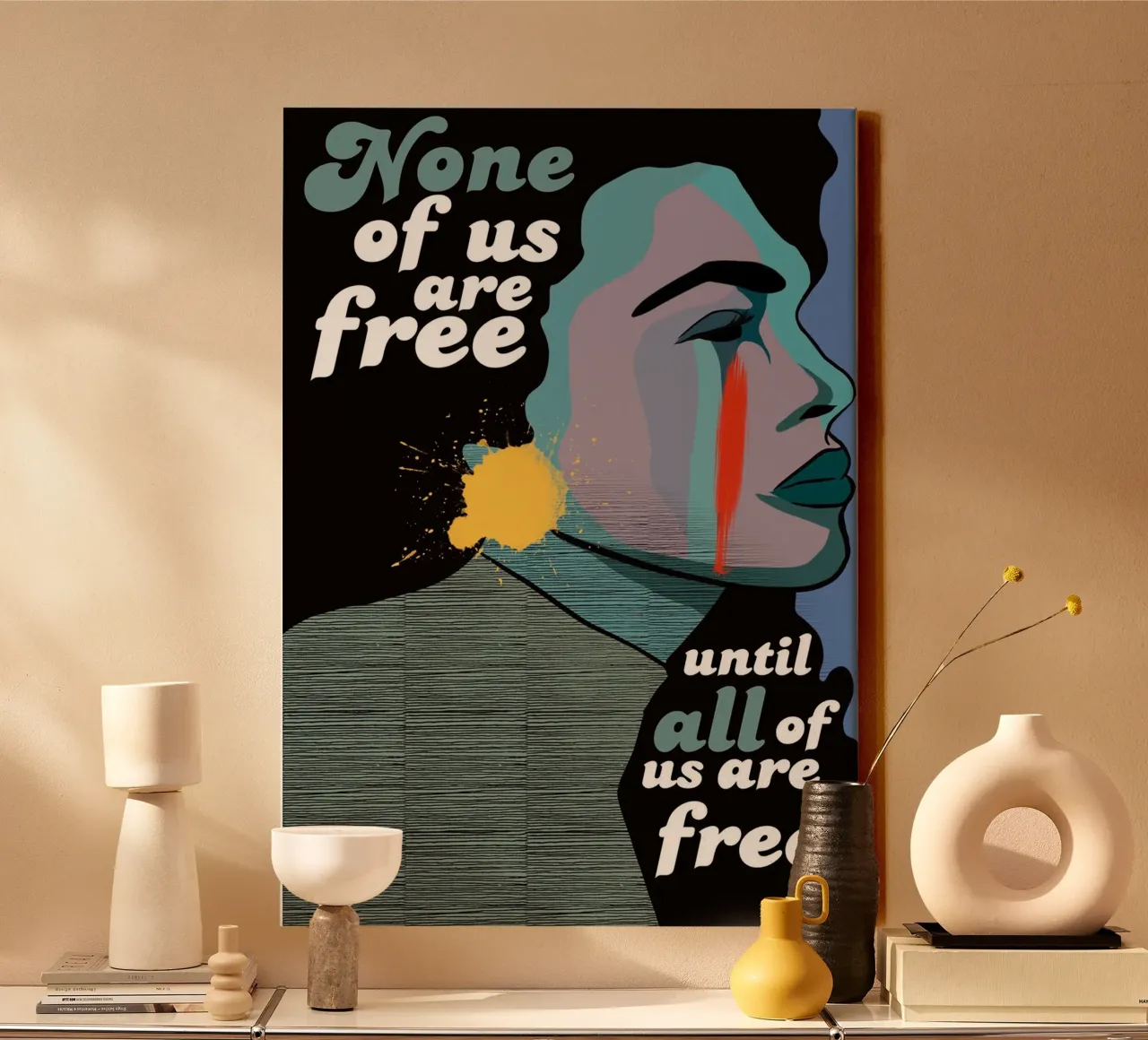 None of us are free, until all of us are free - woman canvas with Floater frame by Lisa Jureczko Arts Illustration