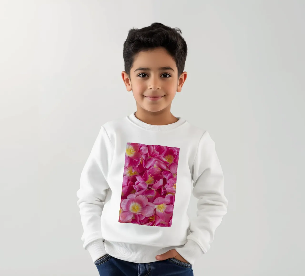 Spring Serenity: A Beautiful Pink Tulips kids sweatshirt by Curious Collections by Marielle Leenders
