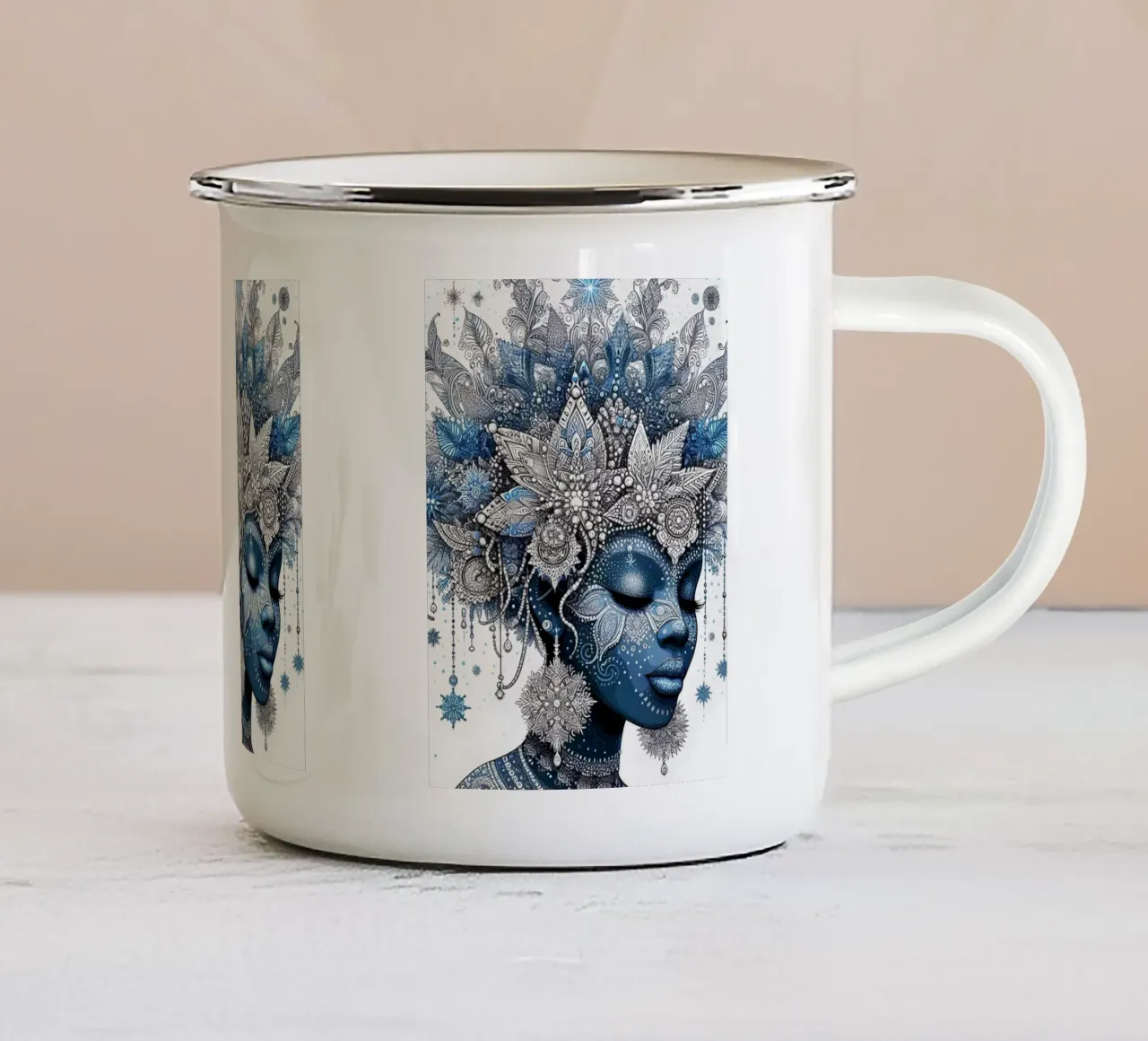 Ritratto in blu tazza in smalto da Digital Naive