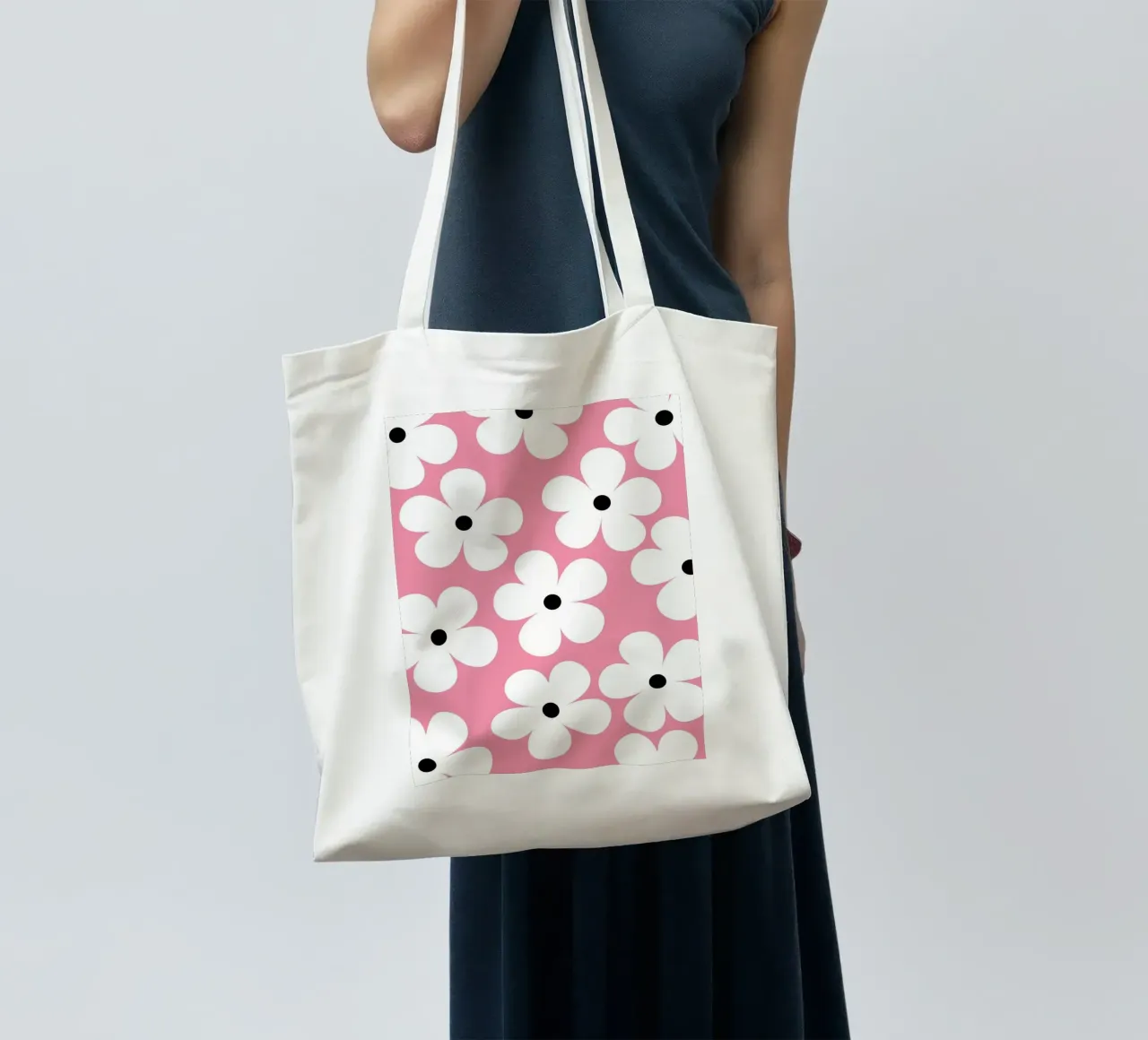 Design floreale retrò I Rosa e bianco borsa in juta da Lisa Jureczko Arts Illustration
