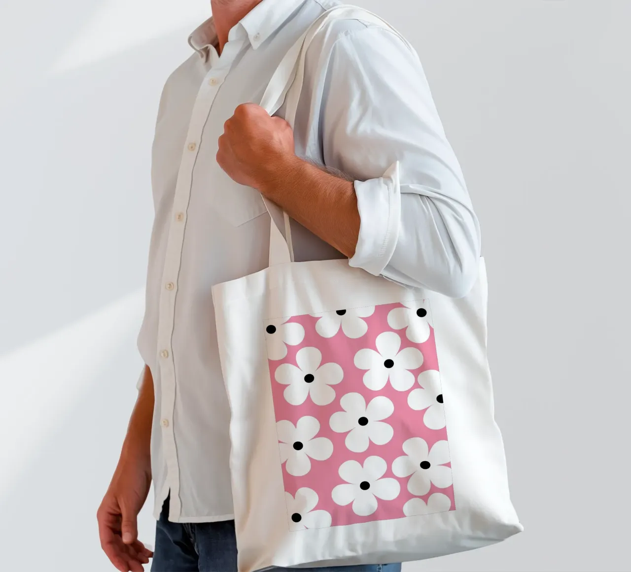 Design floreale retrò I Rosa e bianco borsa in juta da Lisa Jureczko Arts Illustration