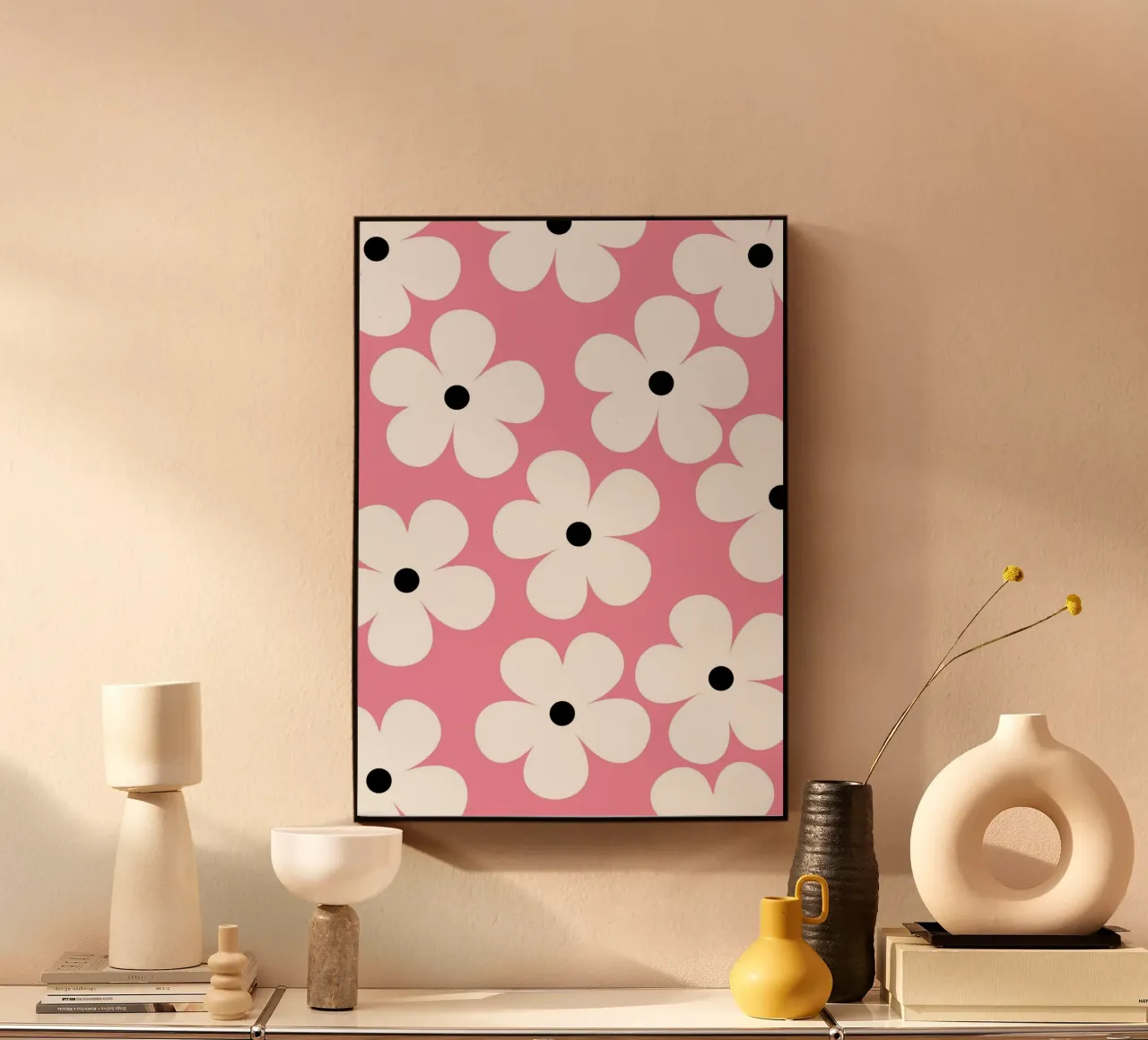 Design floreale retrò I Rosa e bianco alluminio dibond da Lisa Jureczko Arts Illustration