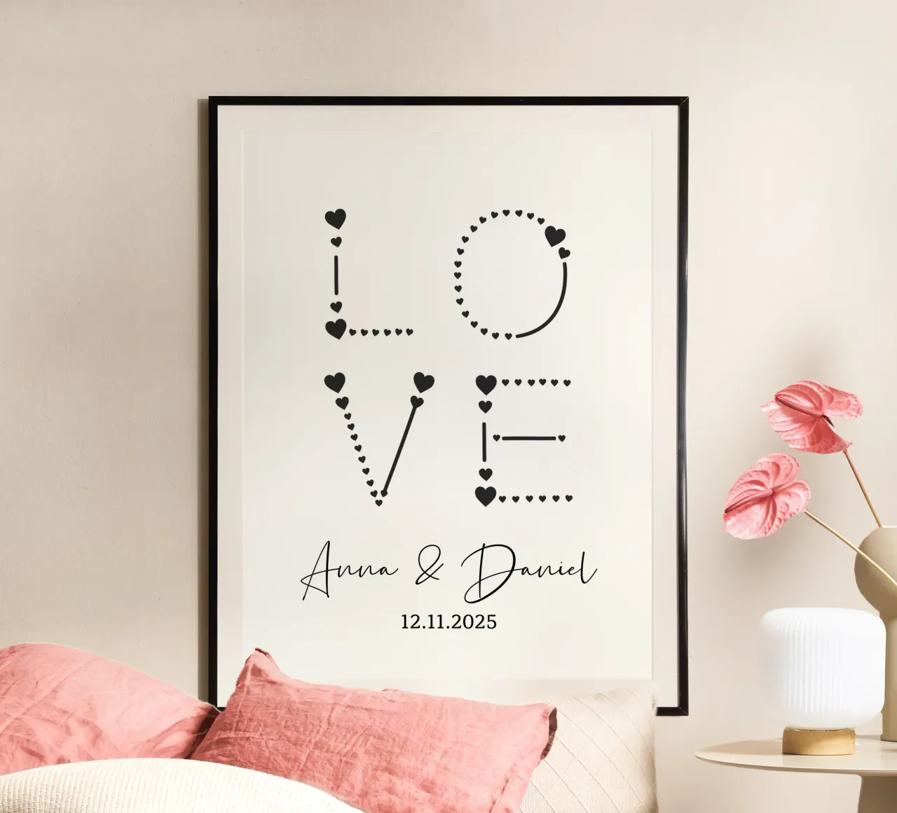 Love Typography Custom Name Gift for Couples poster with aluminum frame by Shark Printables
