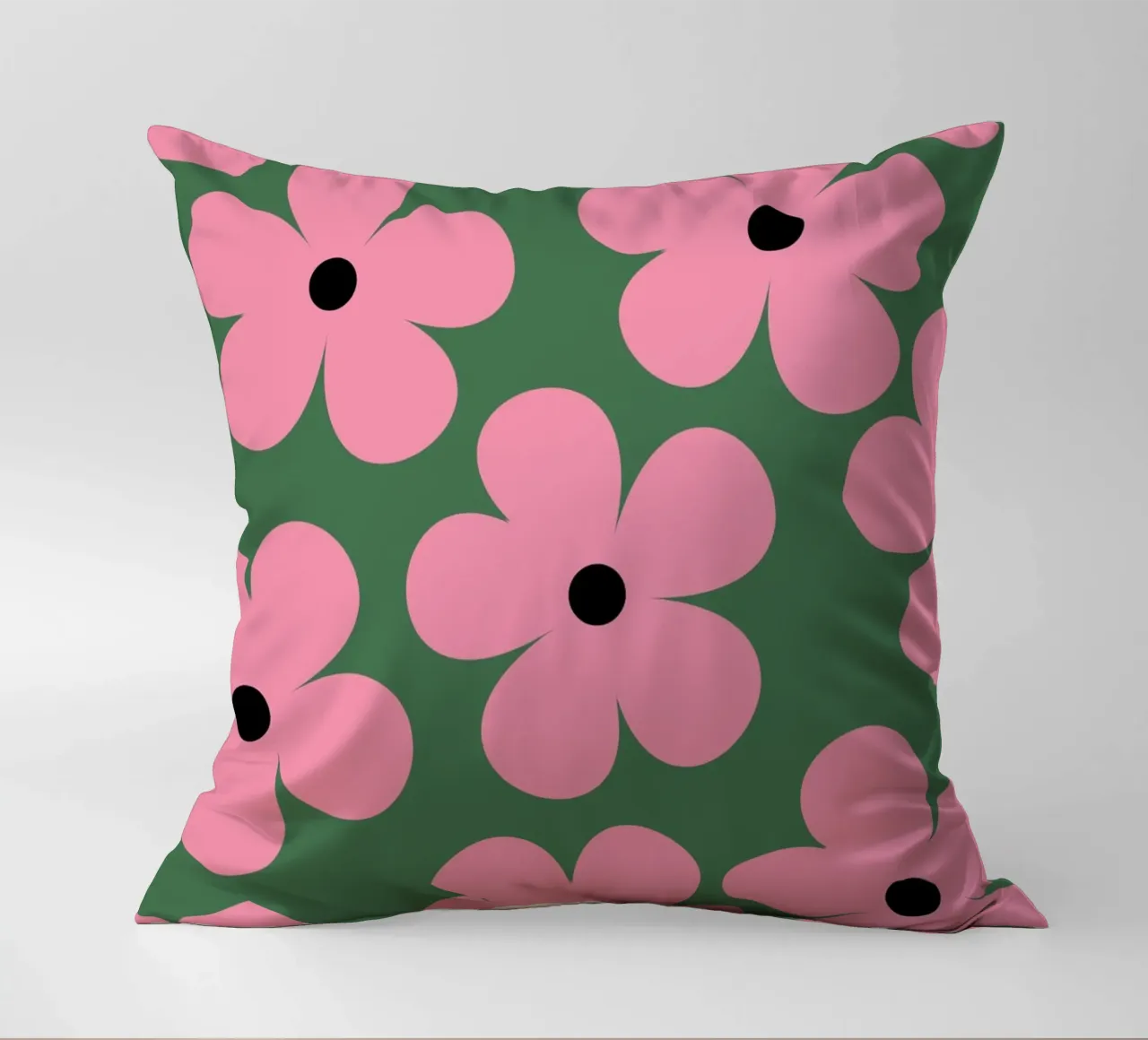 Design floreale retrò II - Verde scuro e rosa cuscino da Lisa Jureczko Arts Illustration