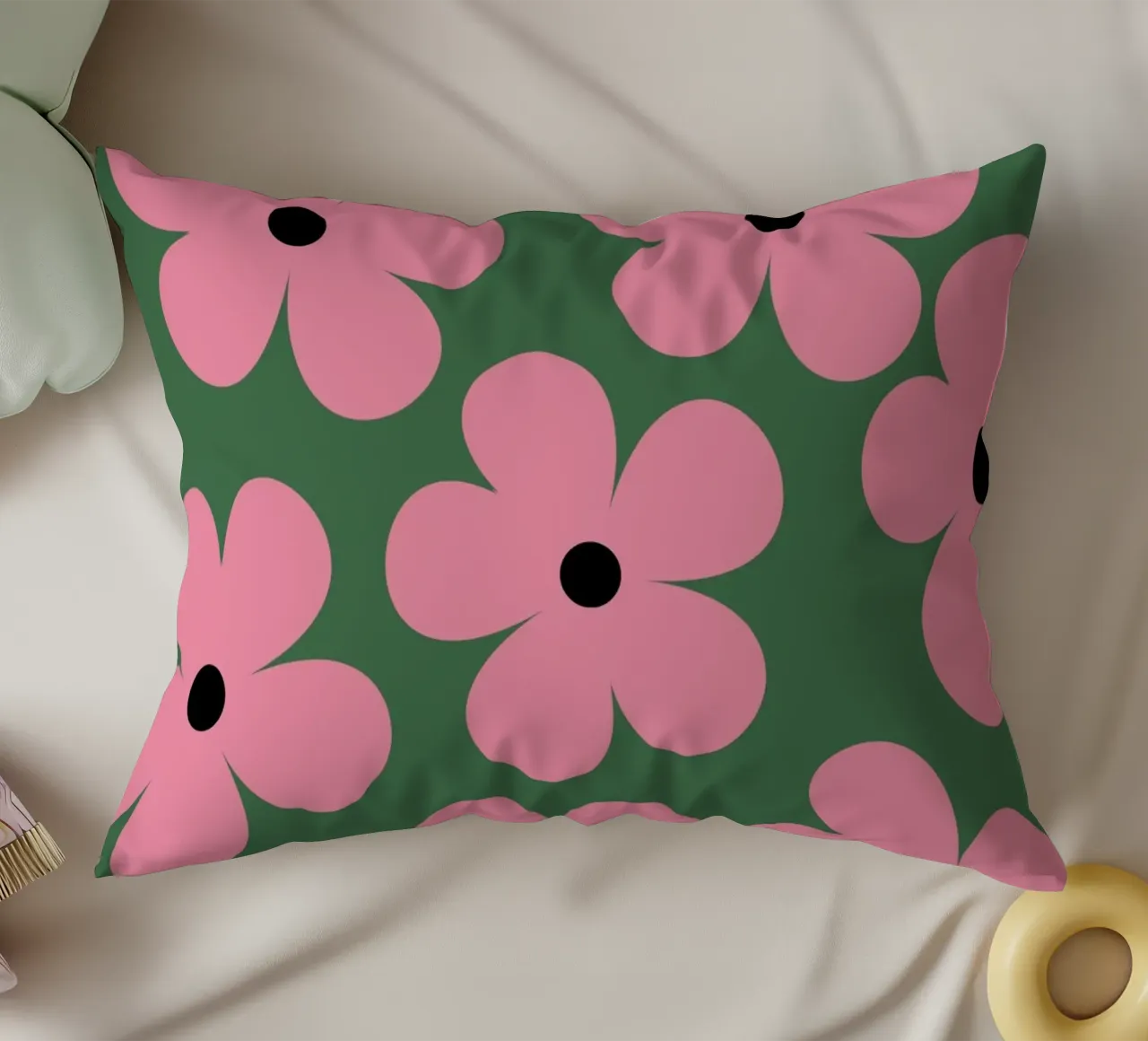 Design floreale retrò II - Verde scuro e rosa cuscino da Lisa Jureczko Arts Illustration