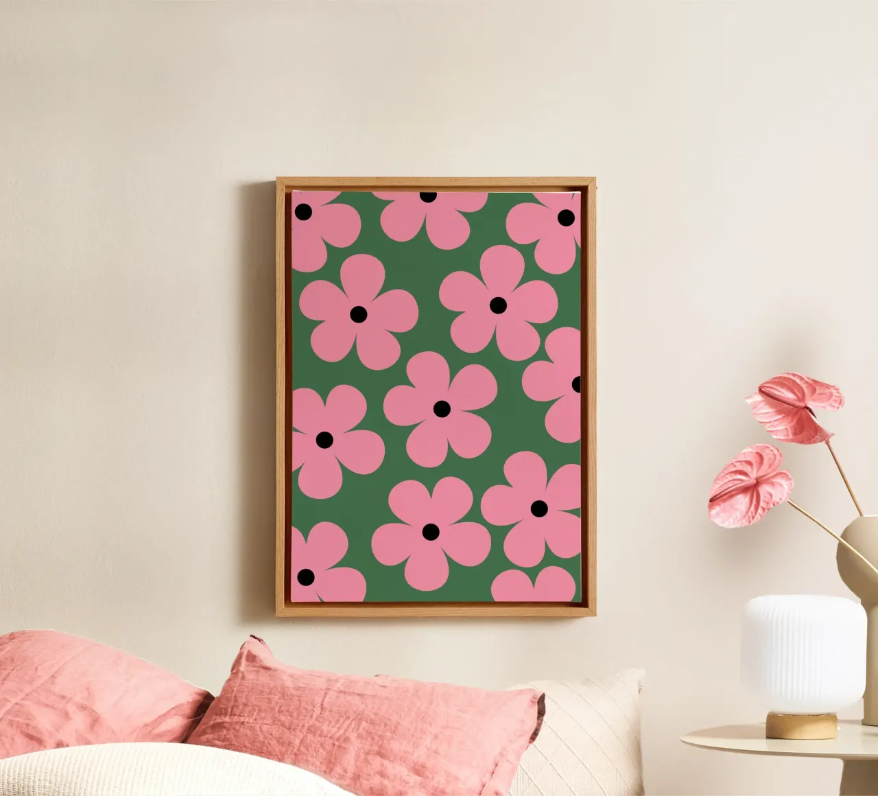 Design floreale retrò II - Verde scuro e rosa tela da Lisa Jureczko Arts Illustration