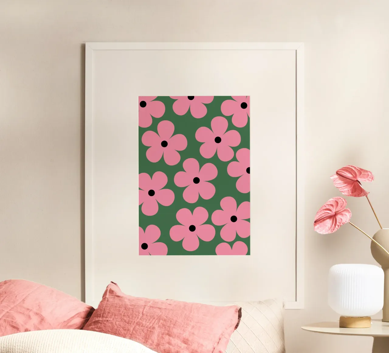 Design floreale retrò II - Verde scuro e rosa carta hahnemühle da Lisa Jureczko Arts Illustration