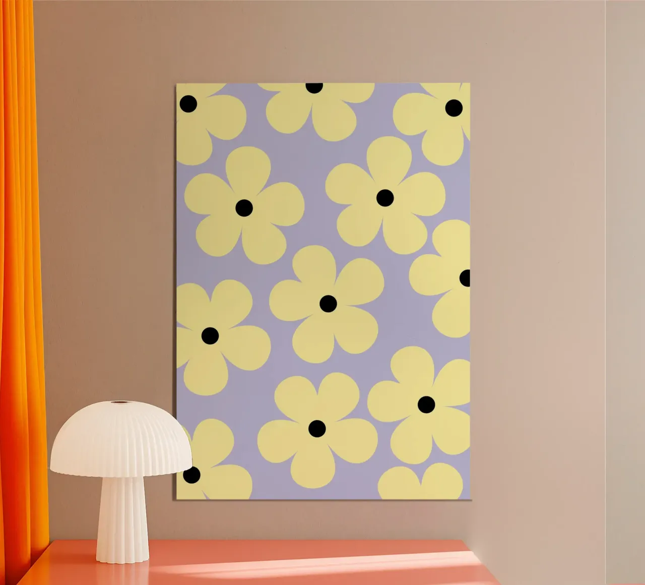 Design floreale retrò III - Lilla e giallo alluminio dibond da Lisa Jureczko Arts Illustration