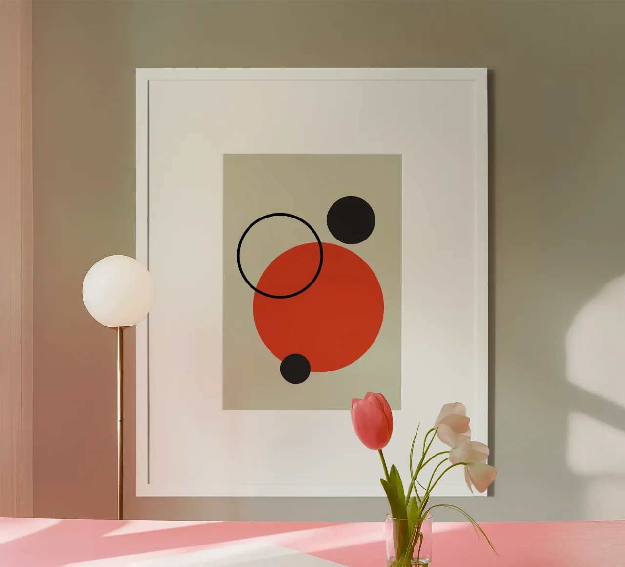Disegno astratto di cerchi in rosso, beige e nero carta hahnemühle da Lisa Jureczko Arts Illustration