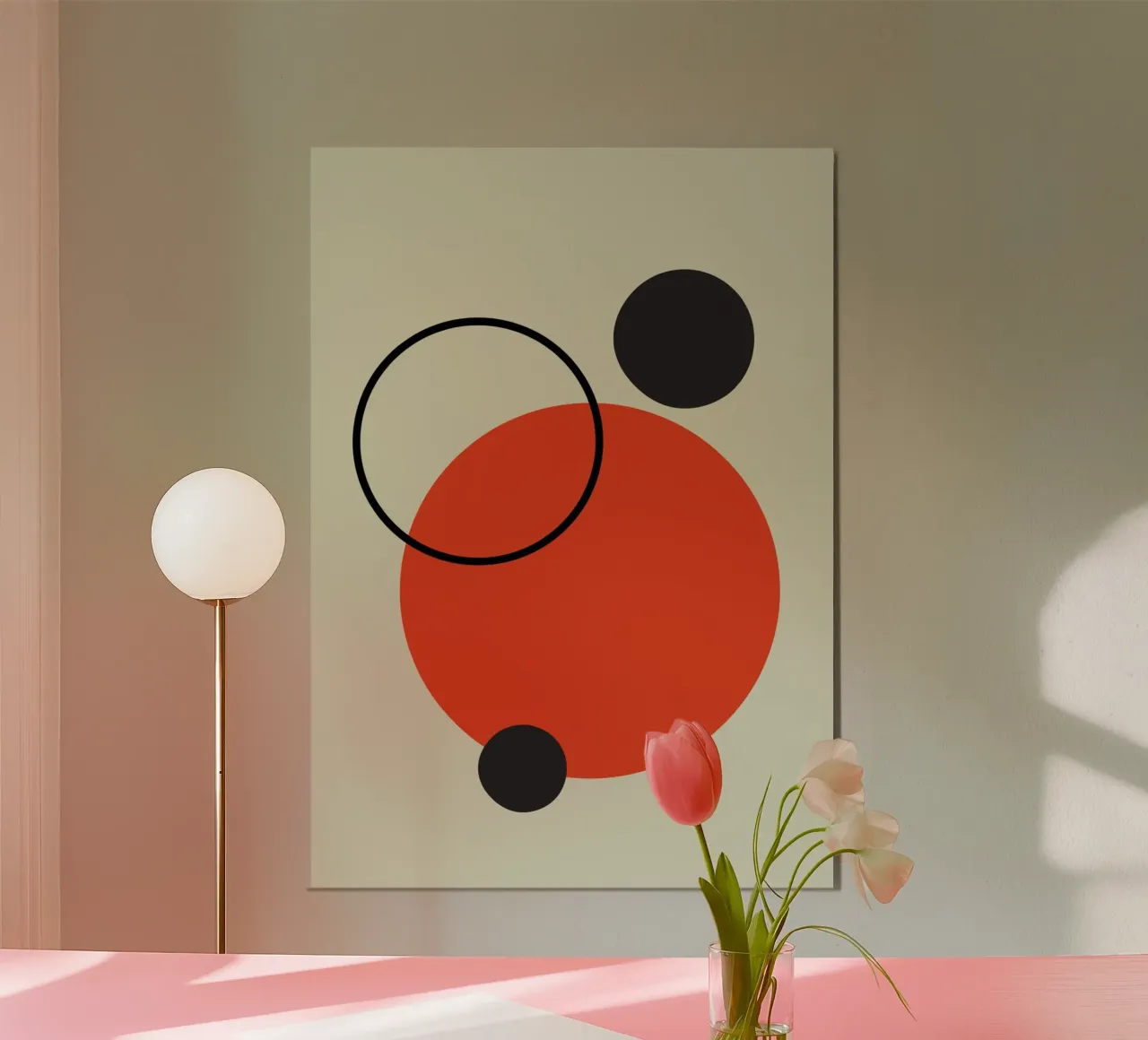 Disegno astratto di cerchi in rosso, beige e nero carta hahnemühle da Lisa Jureczko Arts Illustration