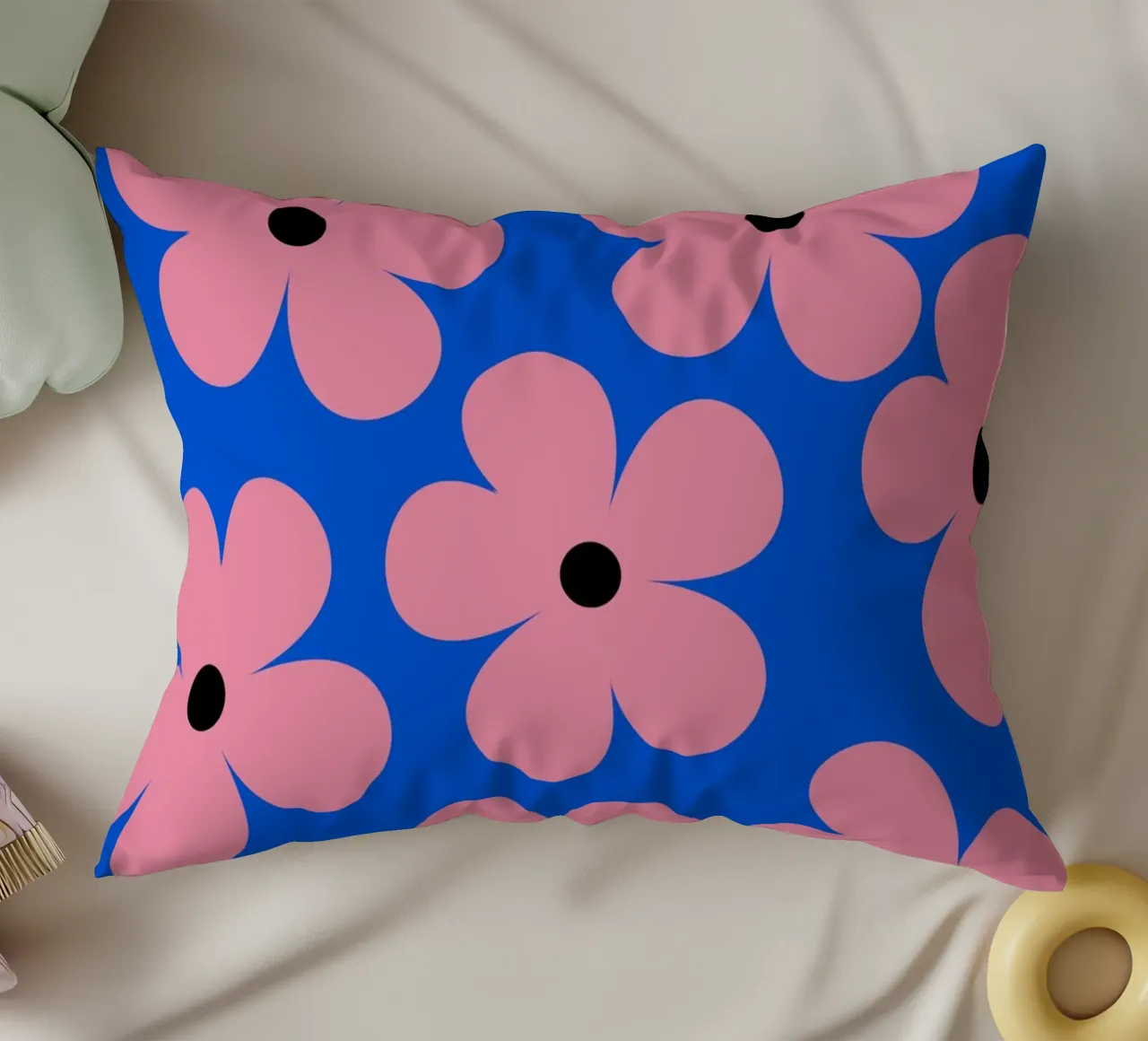 Design floreale retrò - Blu e rosa cuscino da Lisa Jureczko Arts Illustration