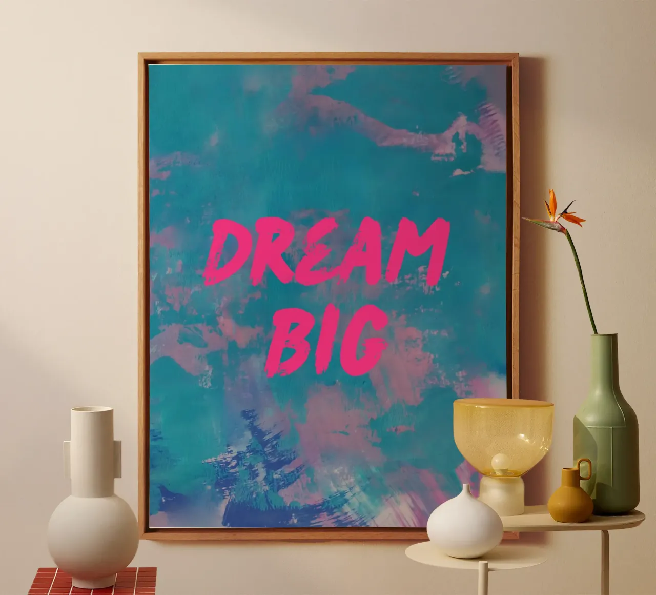 "DREAM BIG" kleurrijke abstracte print canvas met Baklijst van FABOArt