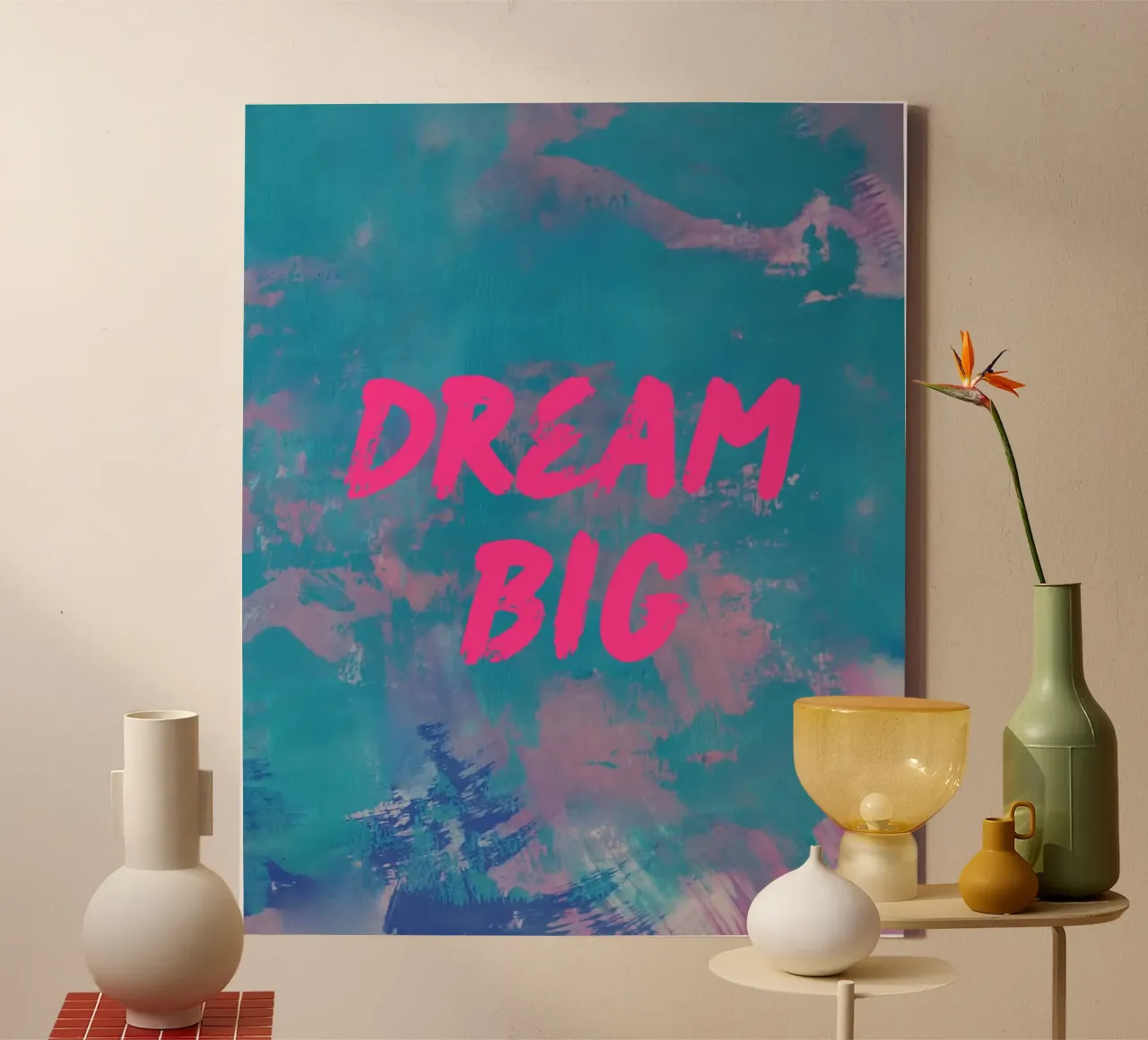"DREAM BIG" kleurrijke abstracte print canvas met Baklijst van FABOArt