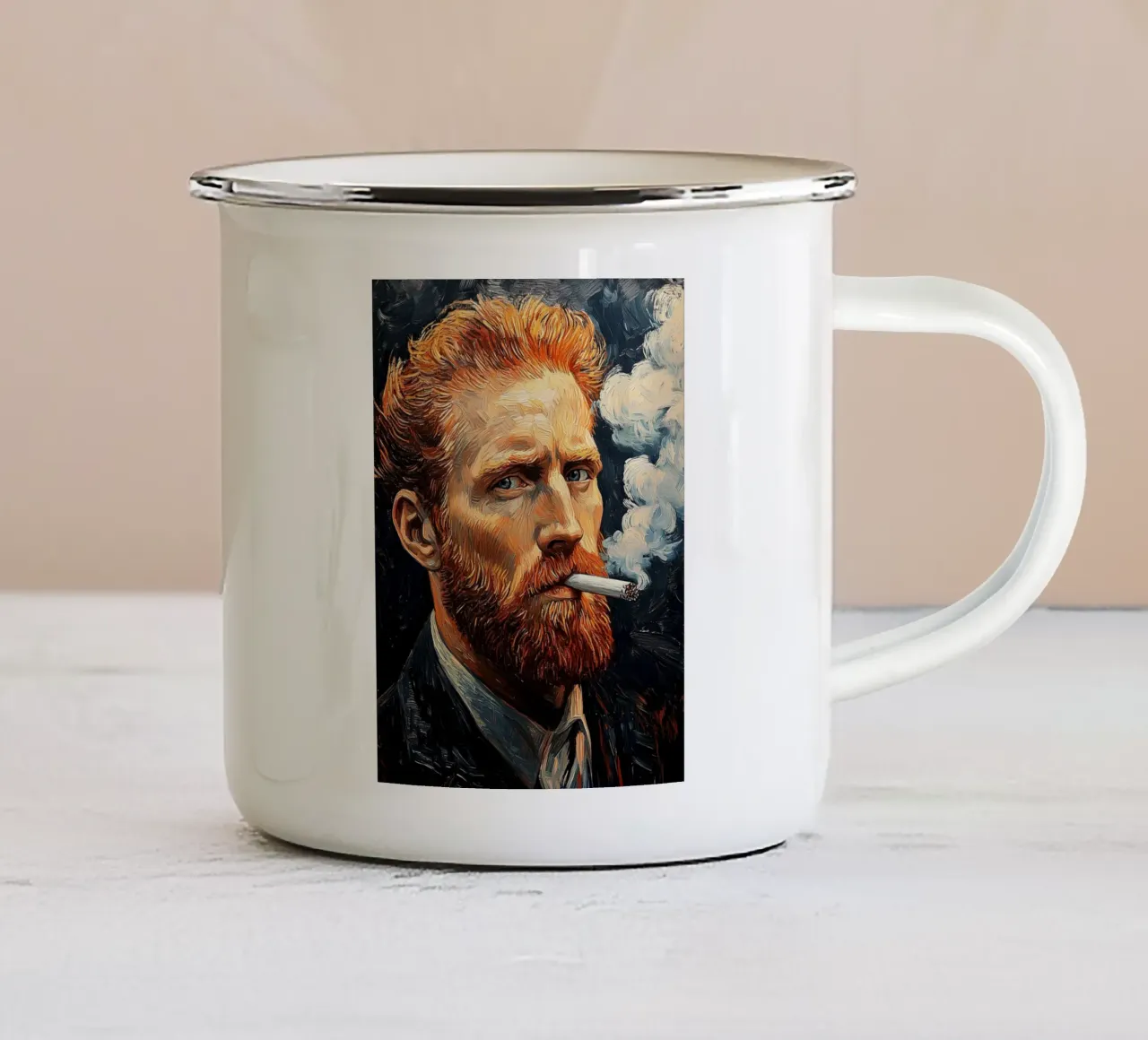 Vincent van Gogh - Smoking let it gogh emaille mok van Carinaprint