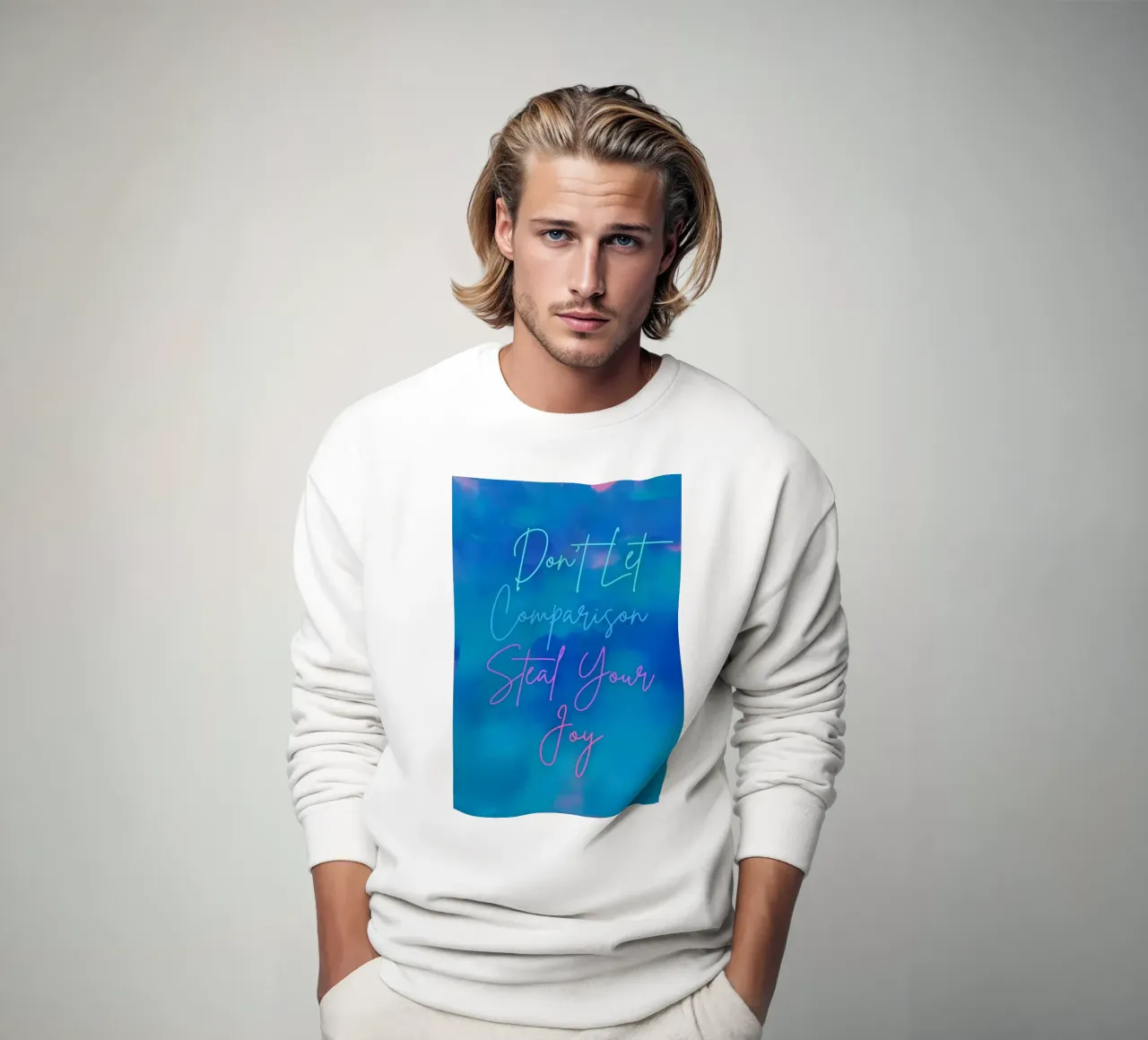 "No dejes que la comparación te robe la alegría" Abstracto azul y rosa sudadera de FABOArt