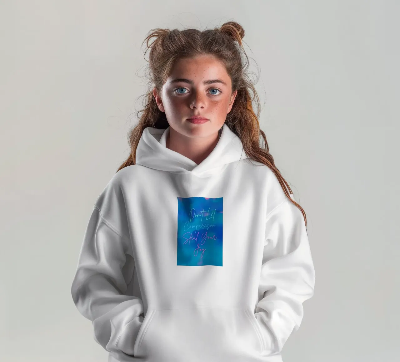 "No dejes que la comparación te robe la alegría" Abstracto azul y rosa sudadera con capucha para niño de FABOArt